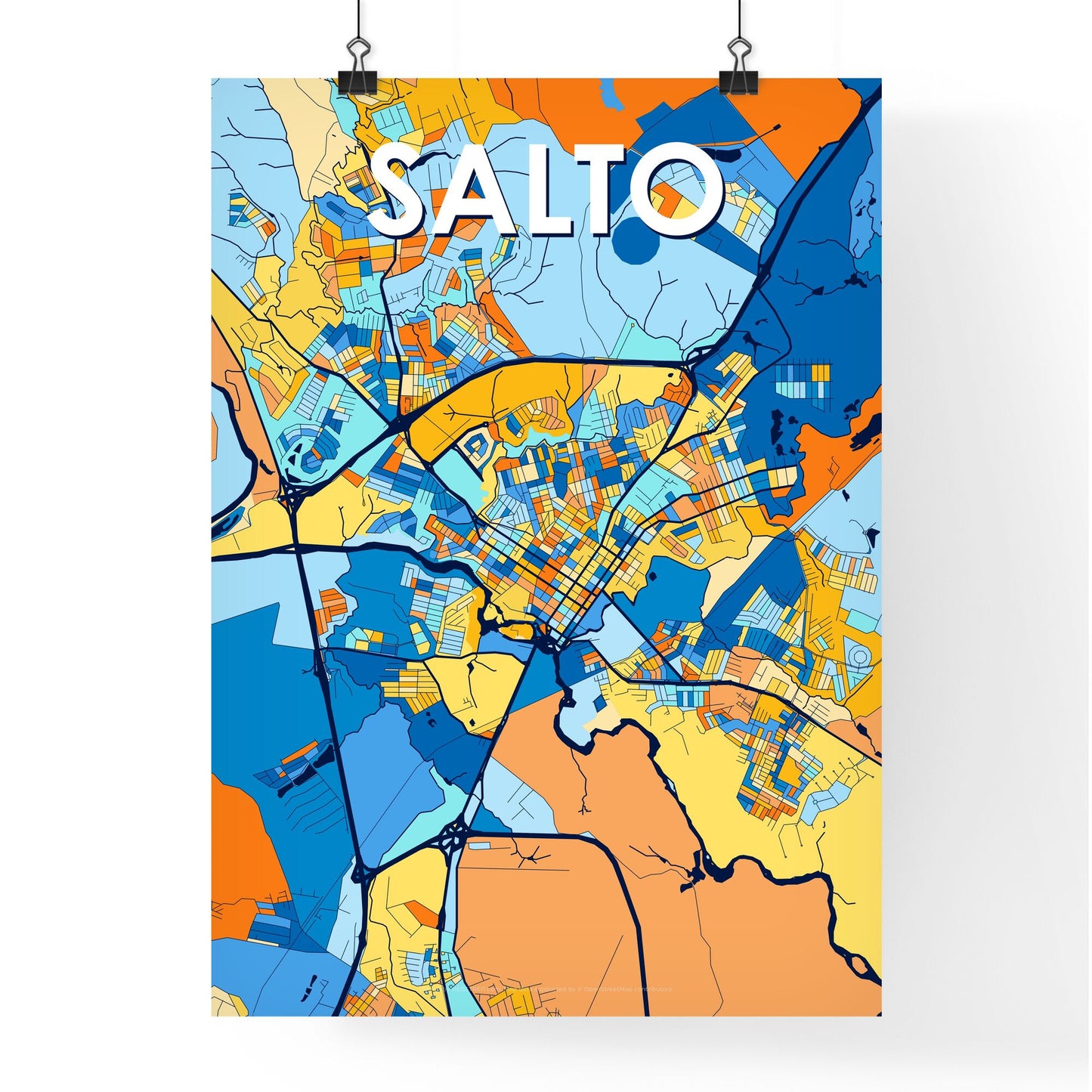 SALTO BRAZIL Vibrant Colorful Art Map Poster Blue Orange