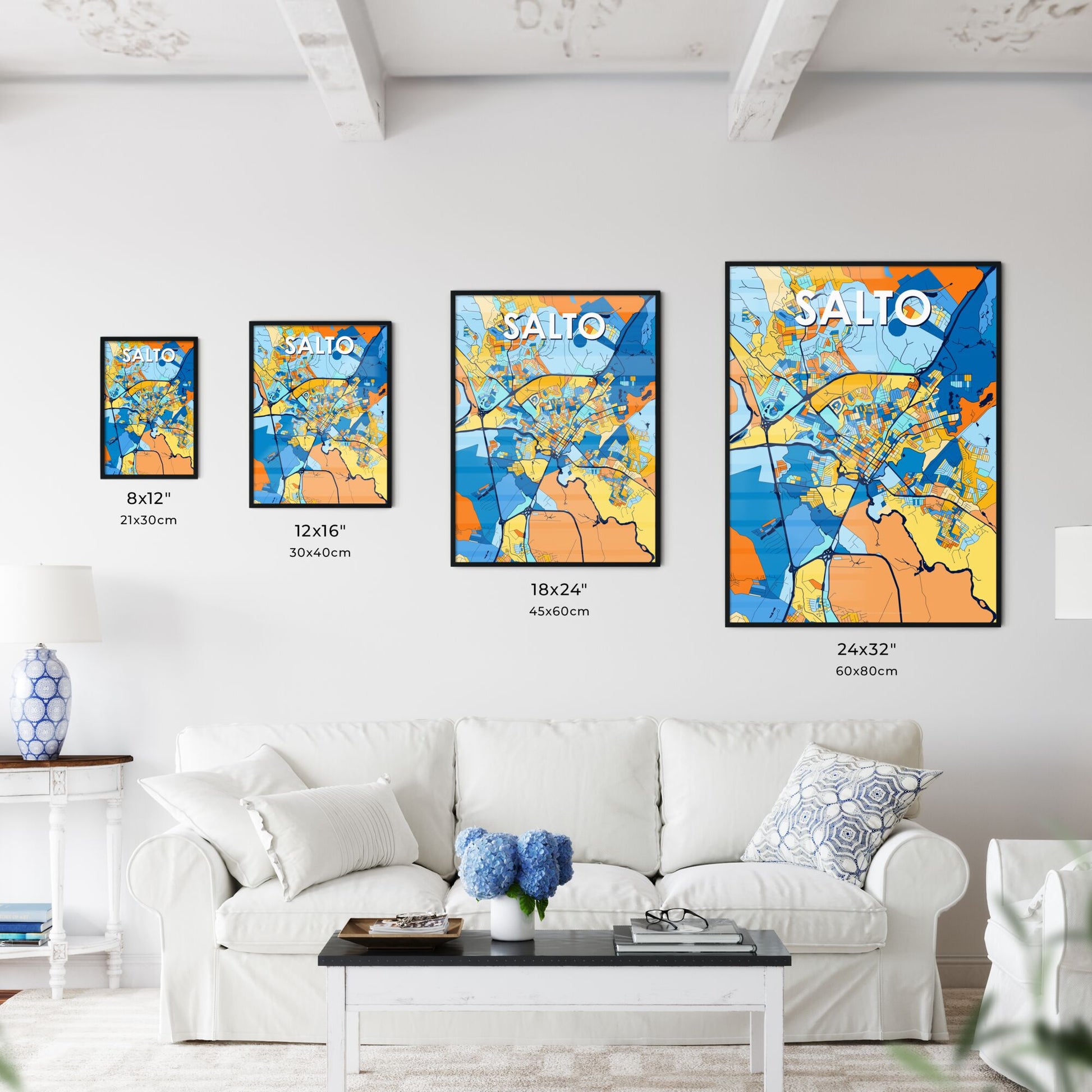 SALTO BRAZIL Vibrant Colorful Art Map Poster Blue Orange