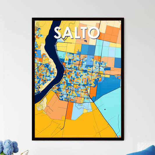 SALTO URUGUAY Vibrant Colorful Art Map Poster Blue Orange