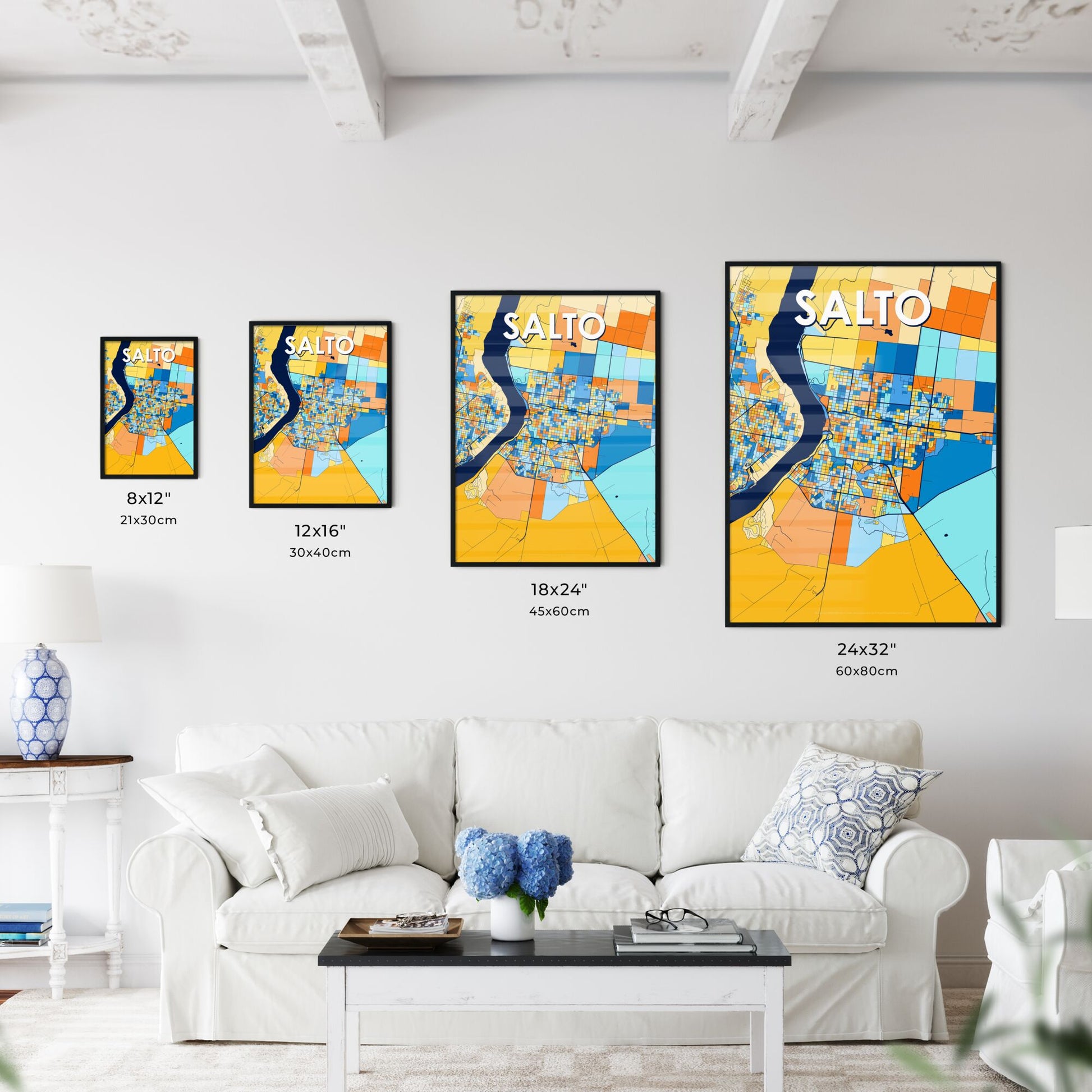 SALTO URUGUAY Vibrant Colorful Art Map Poster Blue Orange