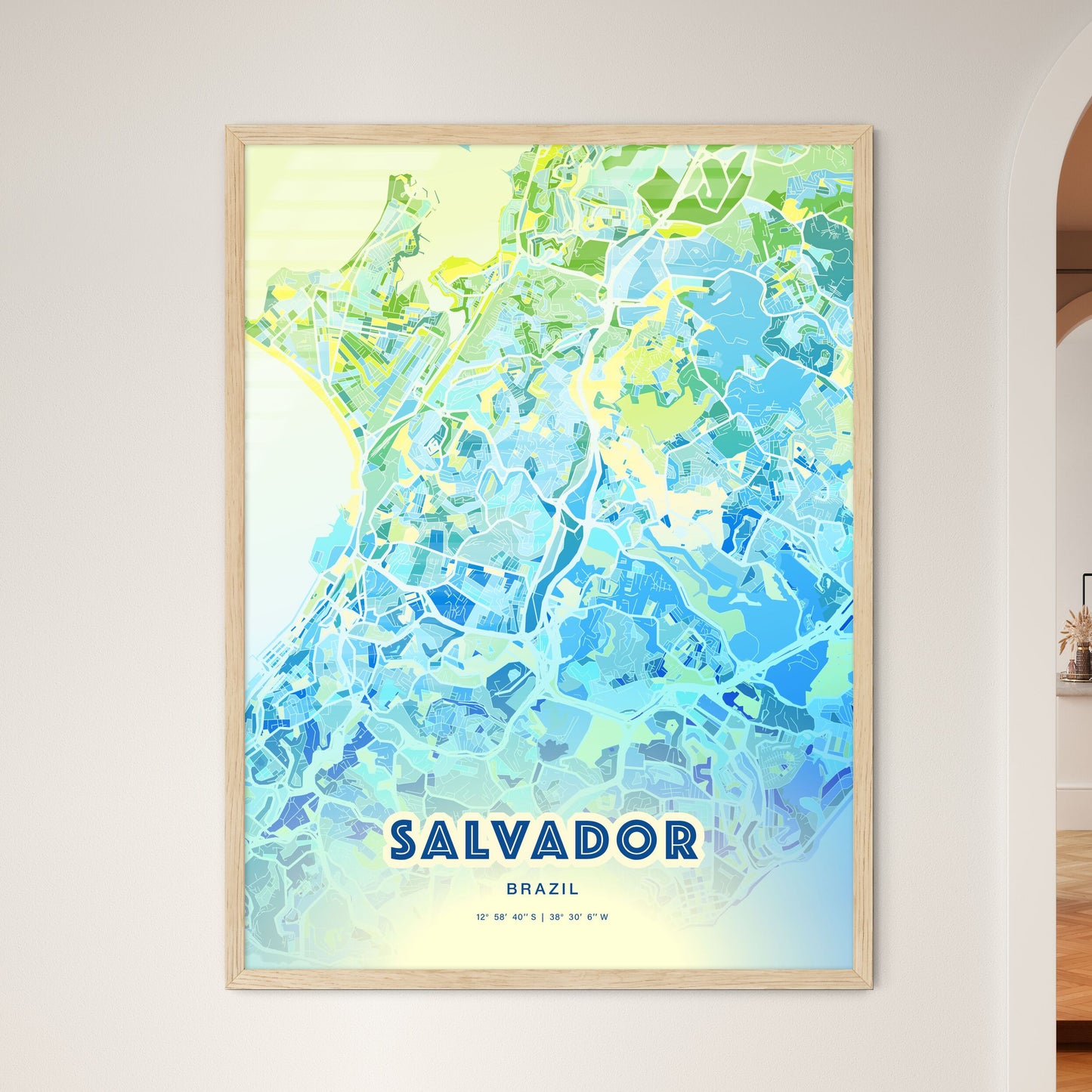Colorful Salvador Brazil Fine Art Map Cool Blue