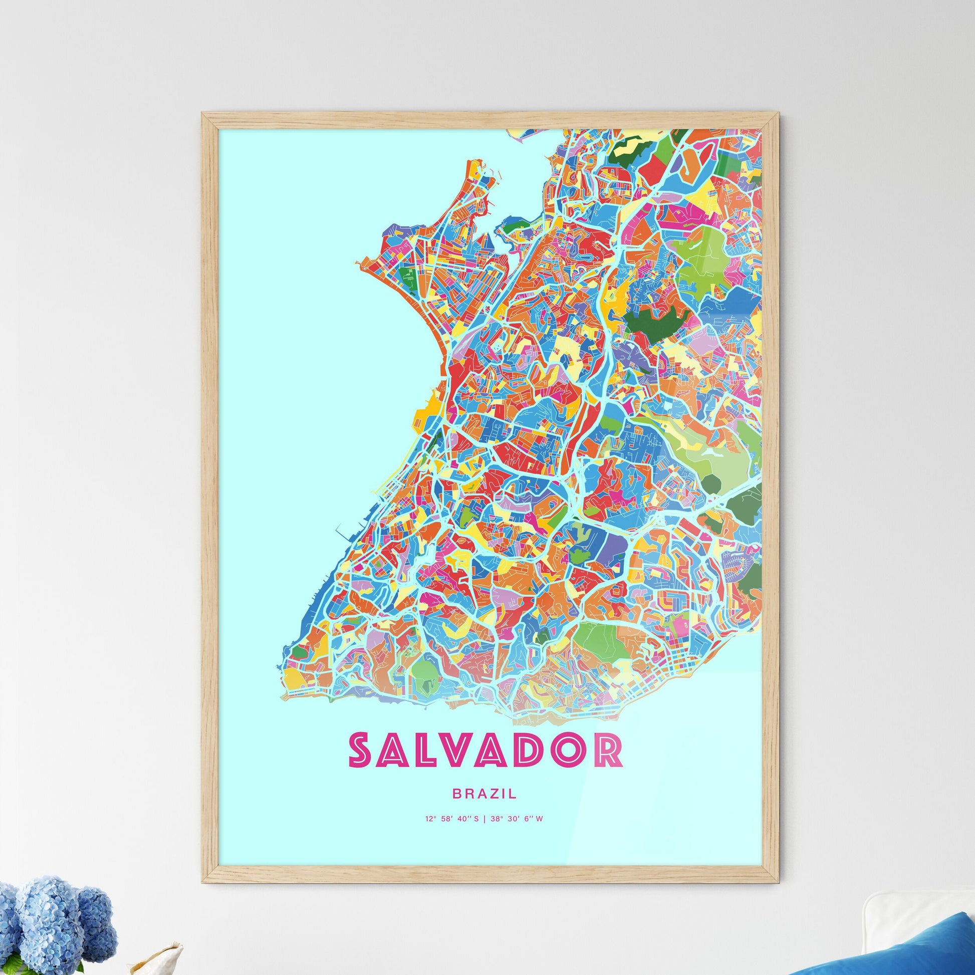 Colorful Salvador Brazil Fine Art Map Crazy Colors