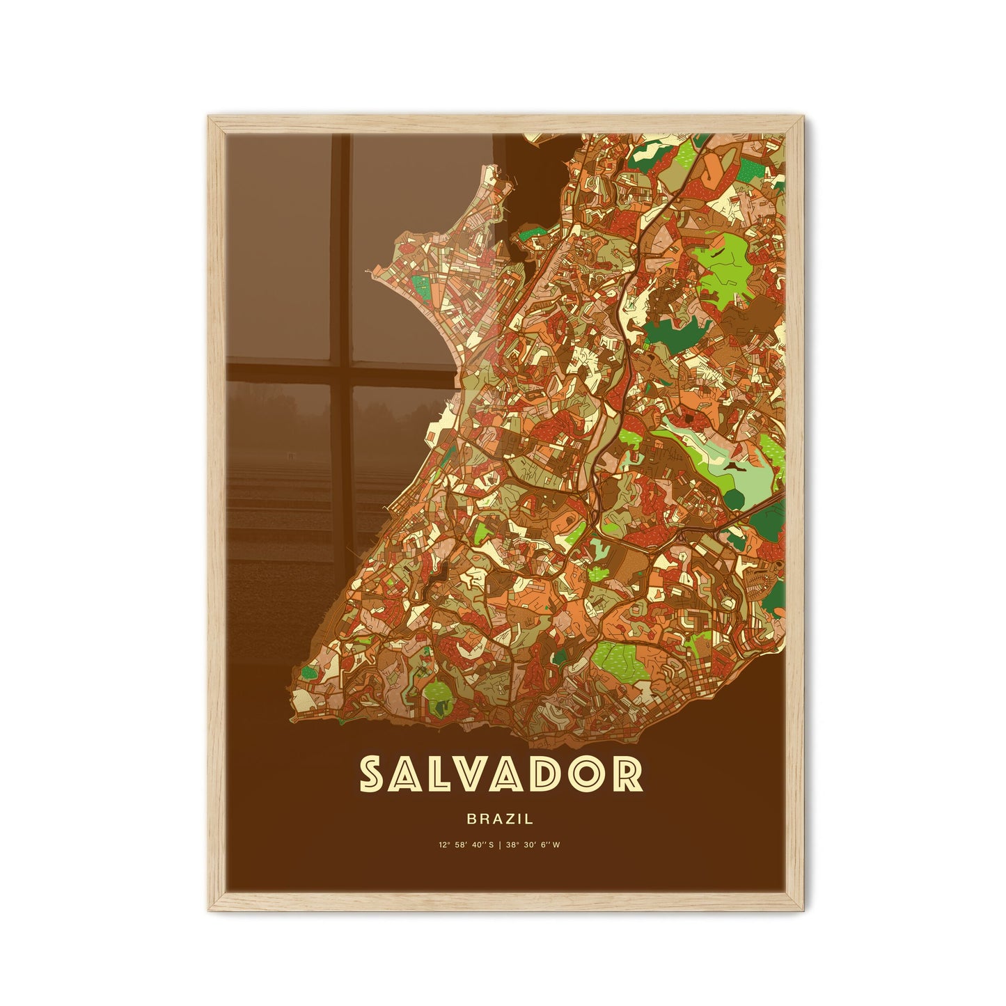 Colorful Salvador Brazil Fine Art Map Farmhouse