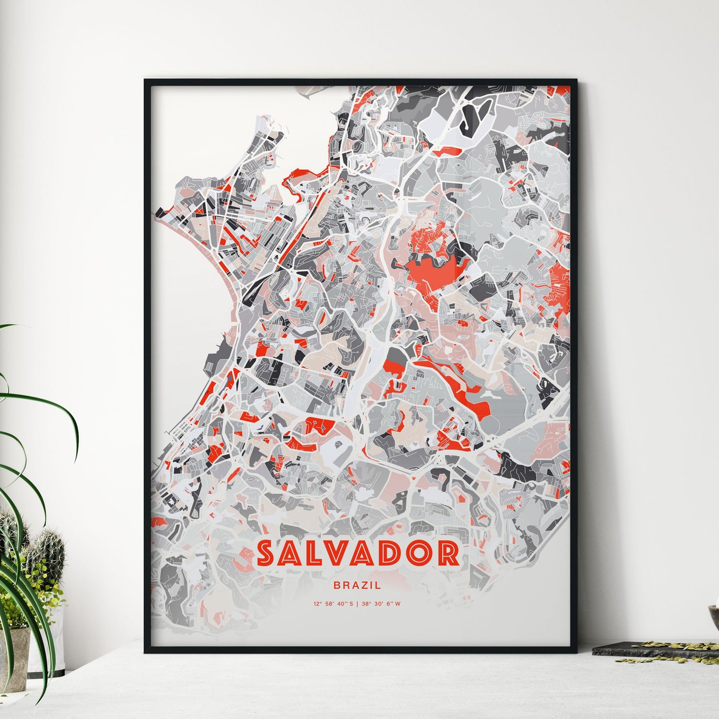 Colorful Salvador Brazil Fine Art Map Modern Expressive