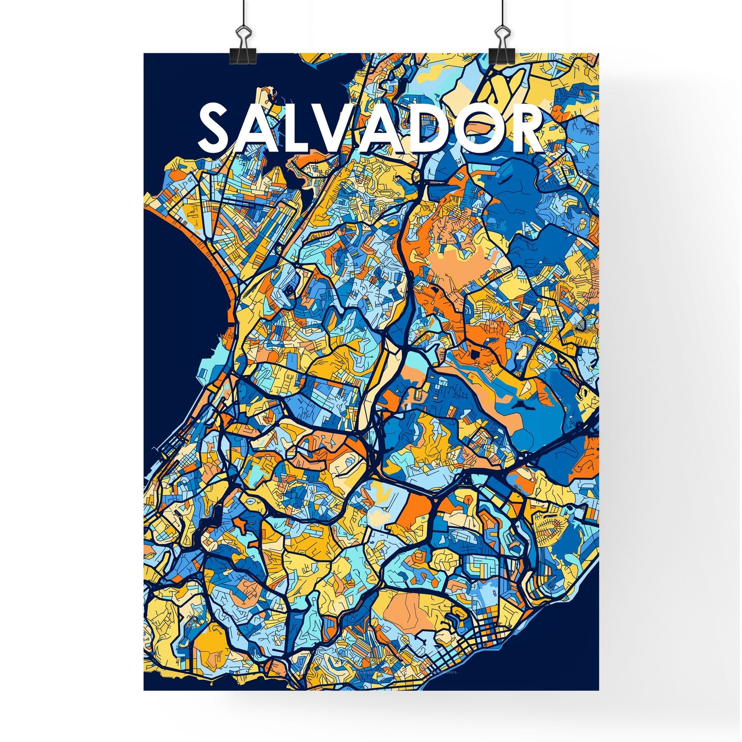 SALVADOR BRAZIL Vibrant Colorful Art Map Poster