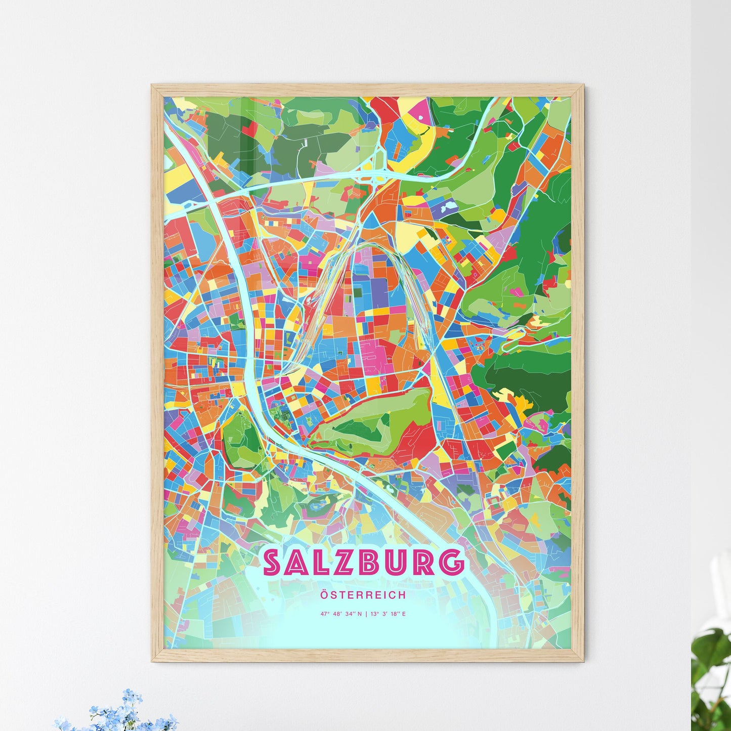 Colorful Salzburg Austria Fine Art Map Crazy Colors
