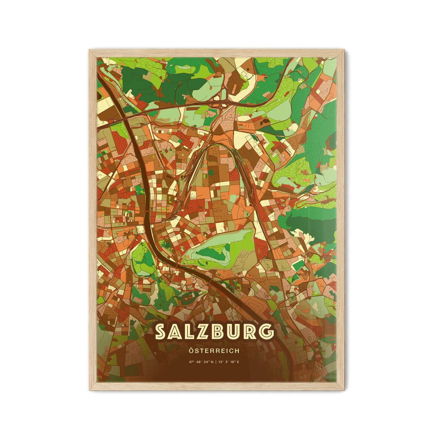 Colorful Salzburg Austria Fine Art Map Farmhouse