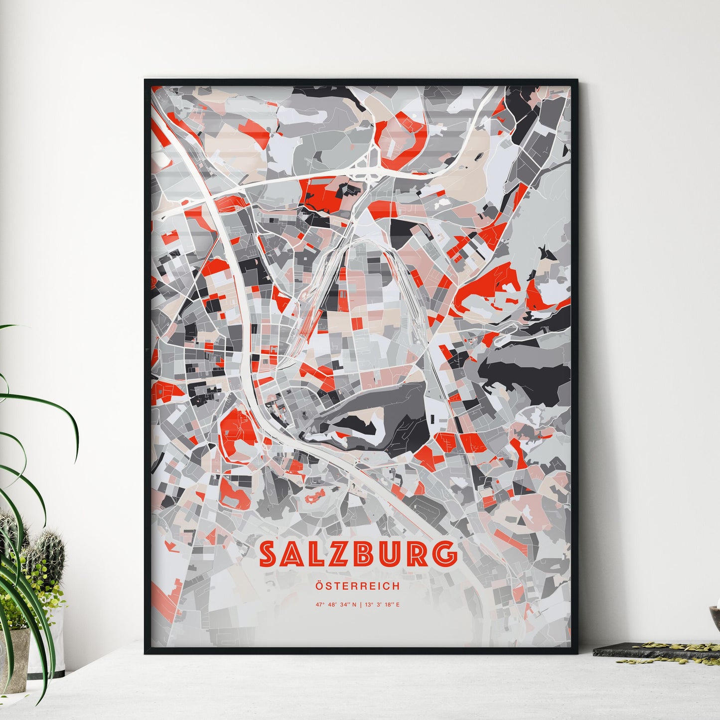 Colorful Salzburg Austria Fine Art Map Modern Expressive