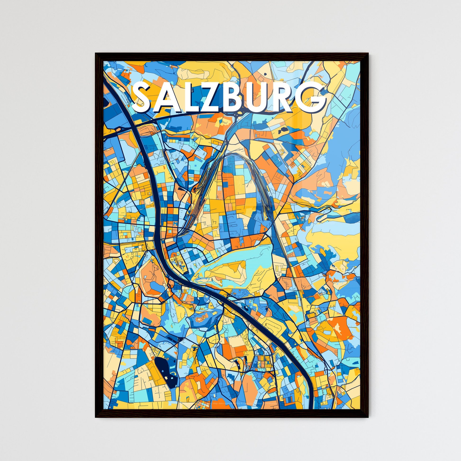 SALZBURG AUSTRIA Vibrant Colorful Art Map Poster Blue Orange