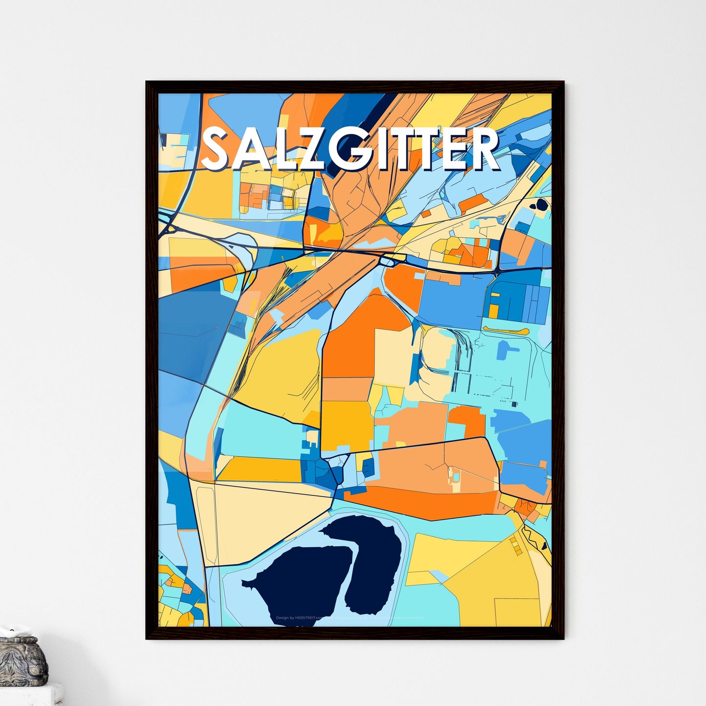 SALZGITTER GERMANY Vibrant Colorful Art Map Poster Blue Orange