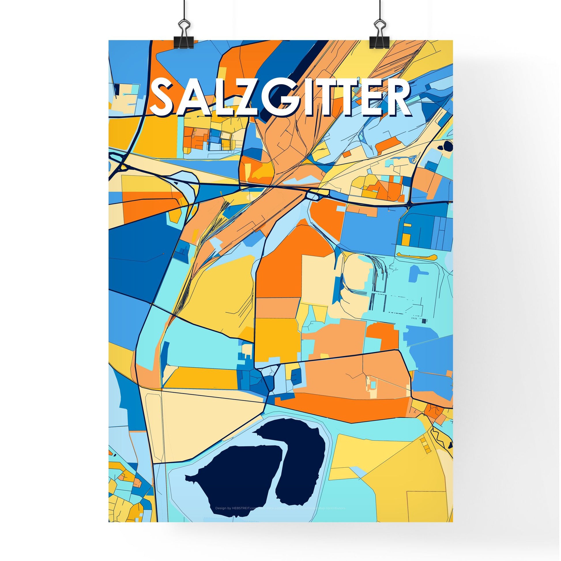 SALZGITTER GERMANY Vibrant Colorful Art Map Poster Blue Orange