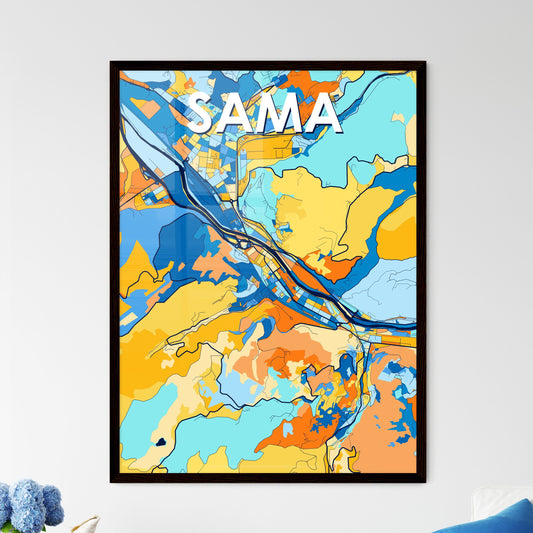 SAMA SPAIN Vibrant Colorful Art Map Poster Blue Orange