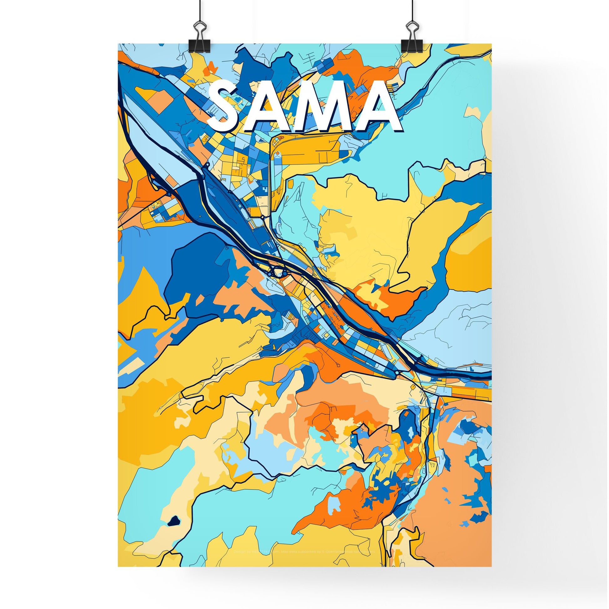 SAMA SPAIN Vibrant Colorful Art Map Poster Blue Orange