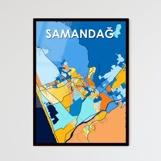 SAMANDAĞ TURKEY Vibrant Colorful Art Map Poster Blue Orange