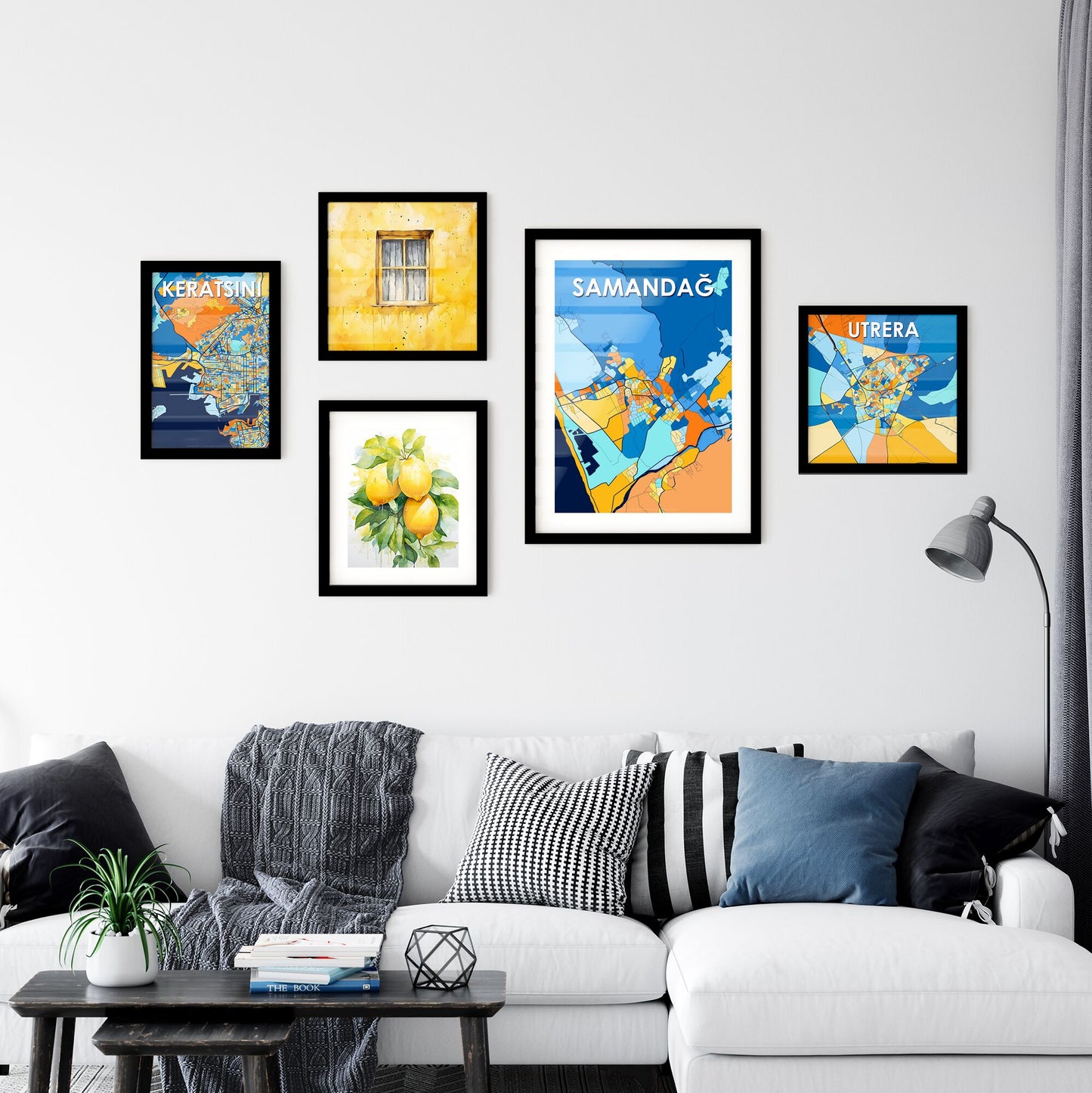 SAMANDAĞ TURKEY Vibrant Colorful Art Map Poster Blue Orange