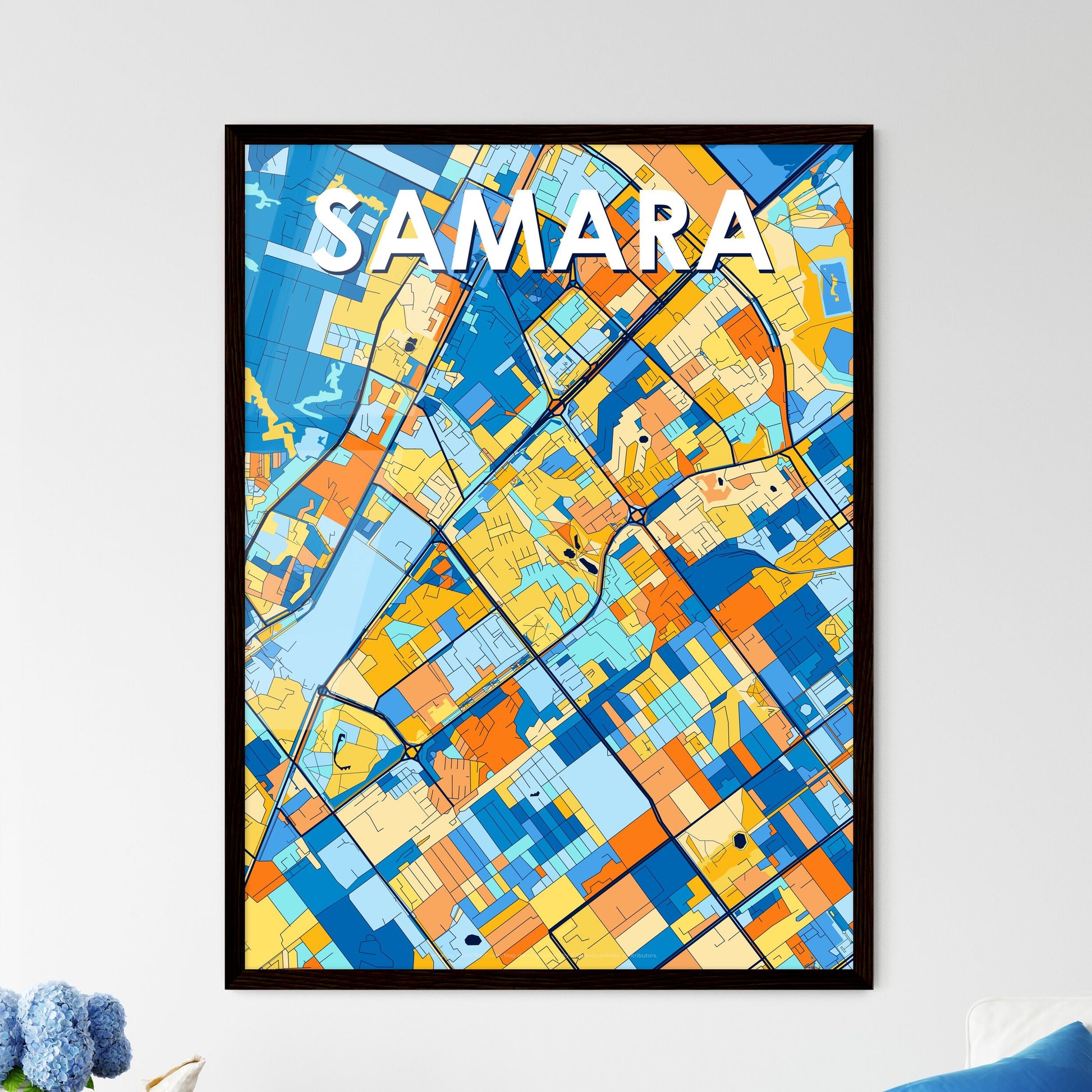 SAMARA RUSSIA Vibrant Colorful Art Map Poster Blue Orange