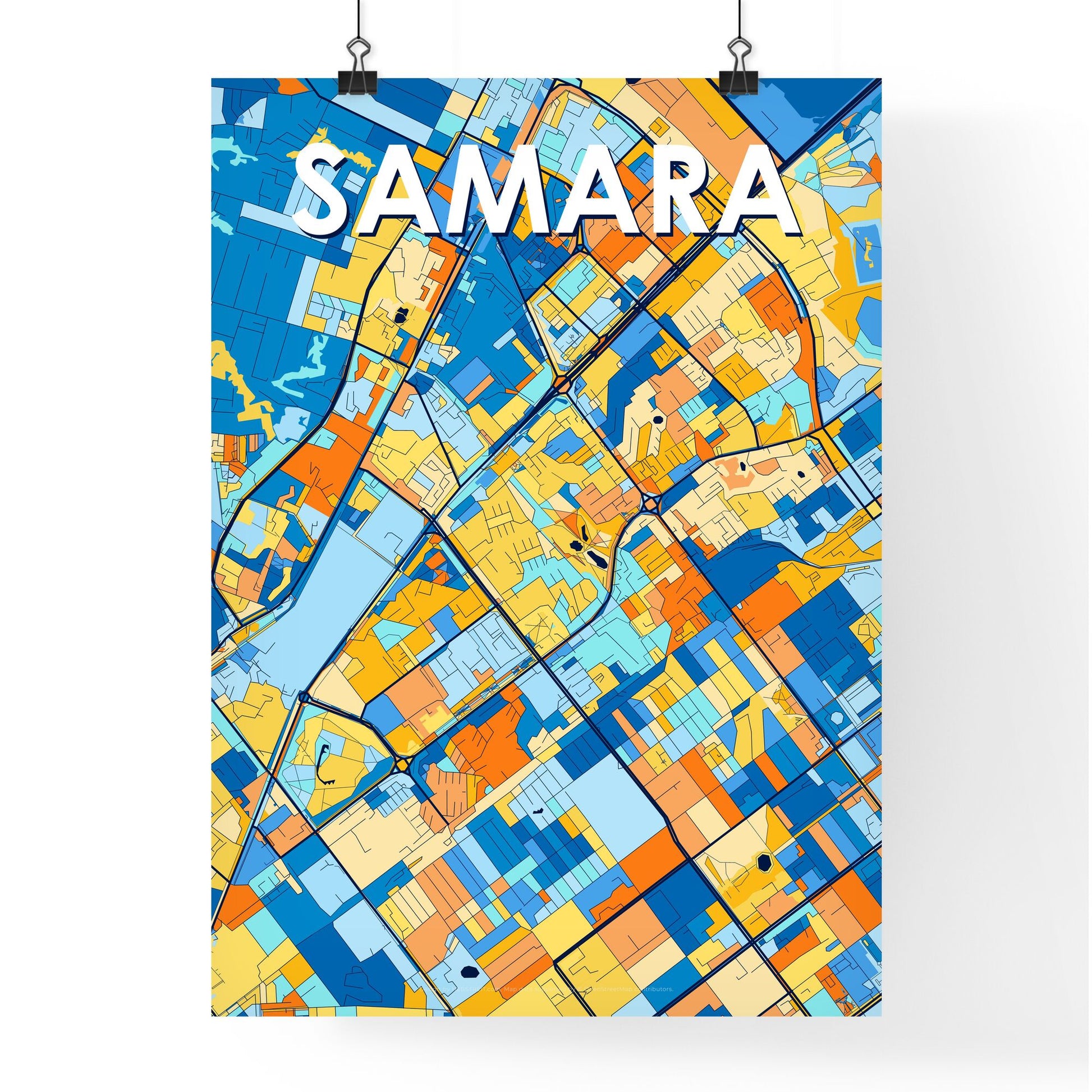 SAMARA RUSSIA Vibrant Colorful Art Map Poster Blue Orange