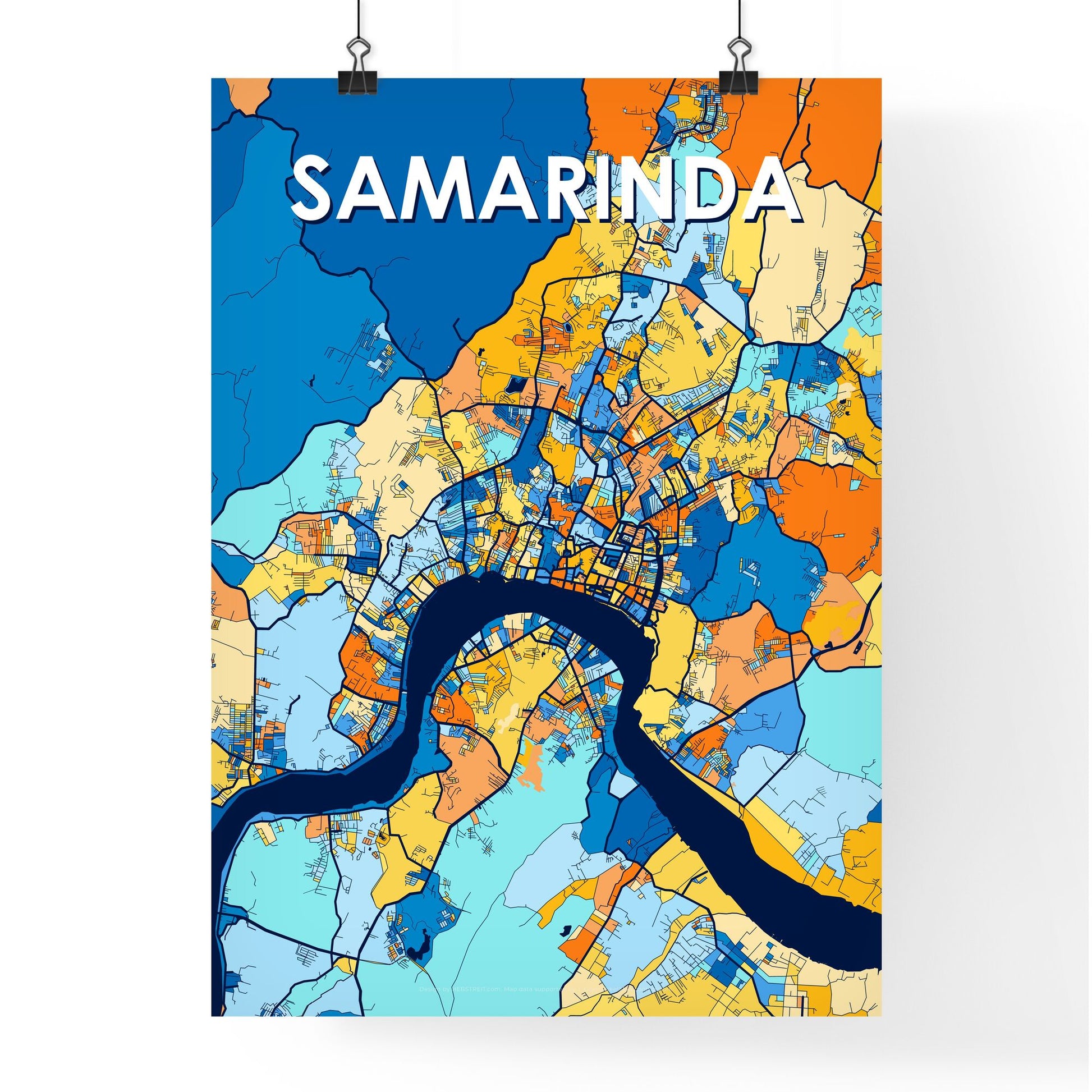 SAMARINDA INDONESIA Vibrant Colorful Art Map Poster Blue Orange