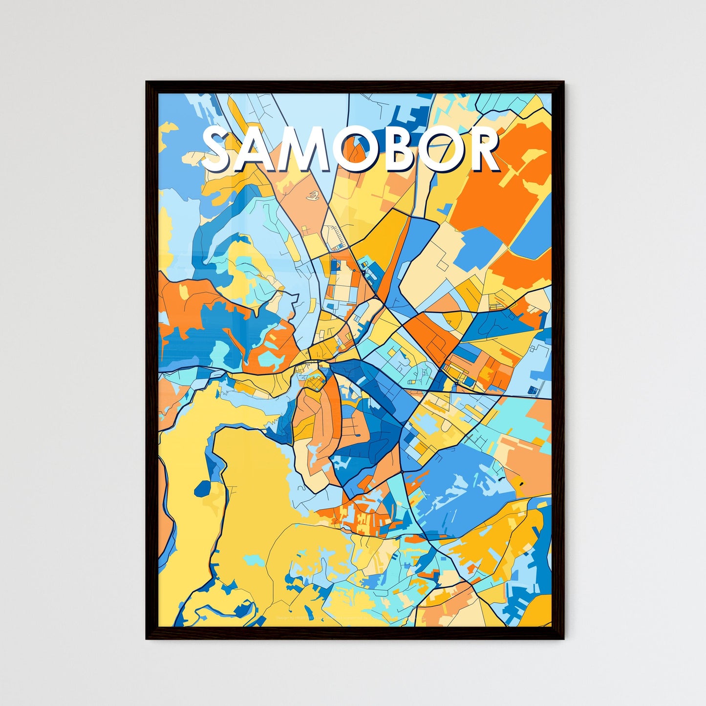 SAMOBOR CROATIA Vibrant Colorful Art Map Poster Blue Orange