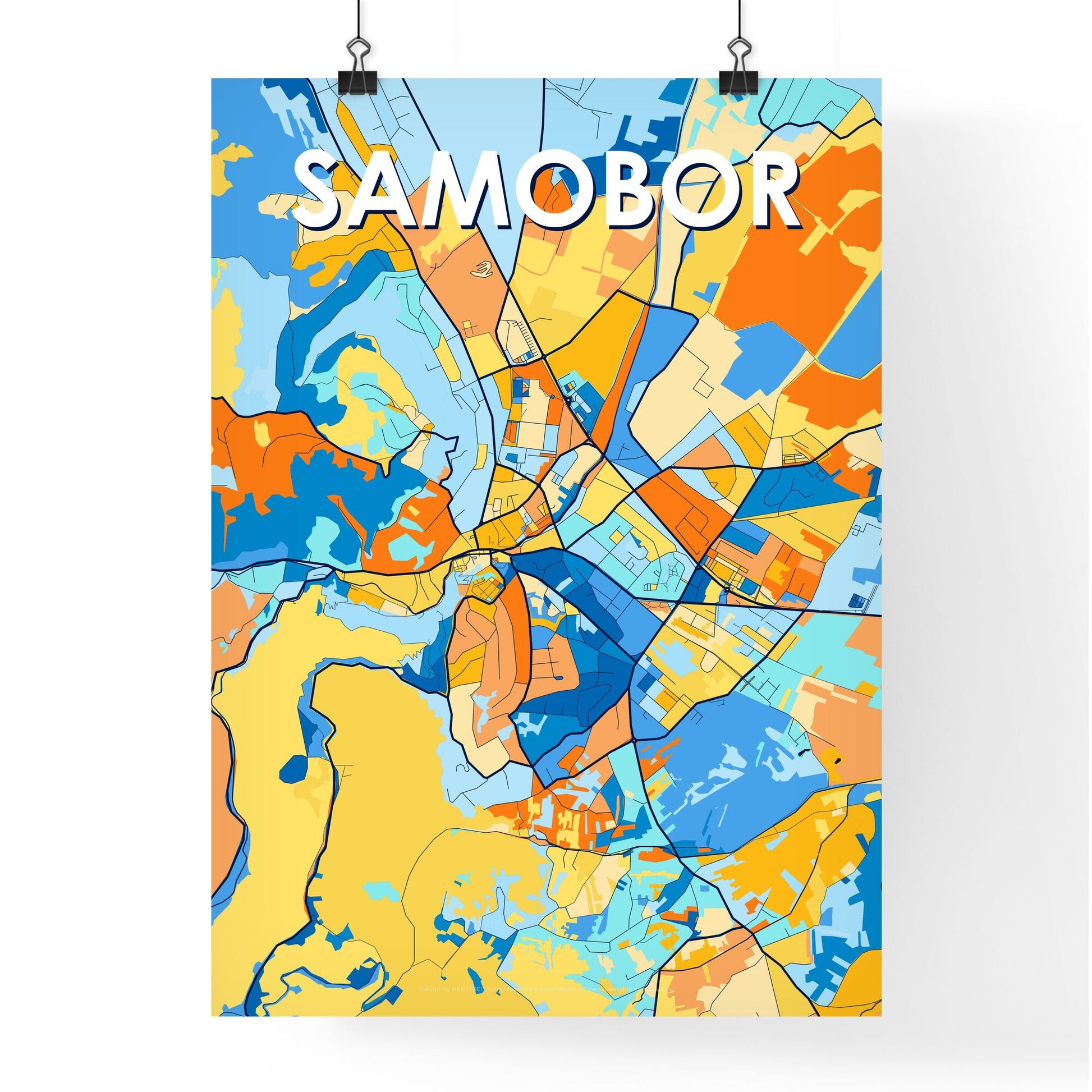 SAMOBOR CROATIA Vibrant Colorful Art Map Poster Blue Orange