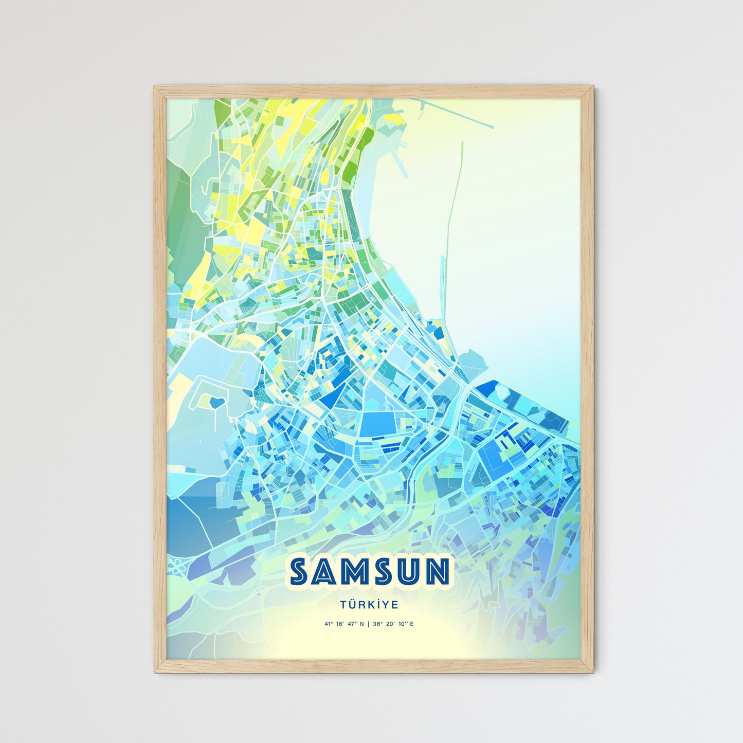 Colorful Samsun Turkey Fine Art Map Cool Blue