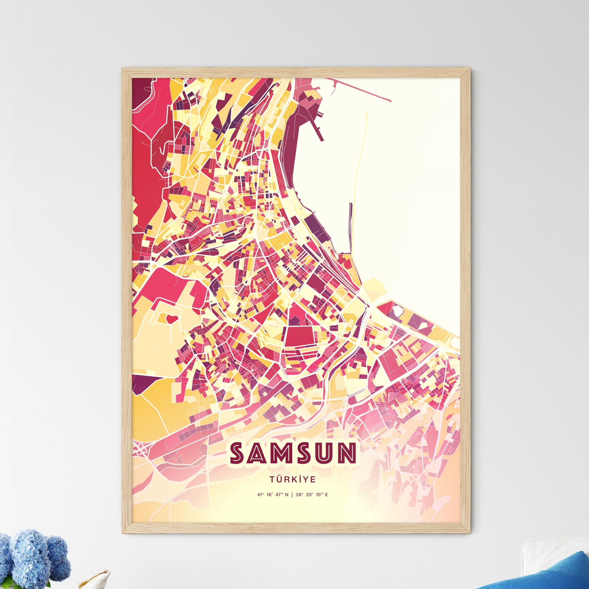 Colorful Samsun Turkey Fine Art Map Hot Red