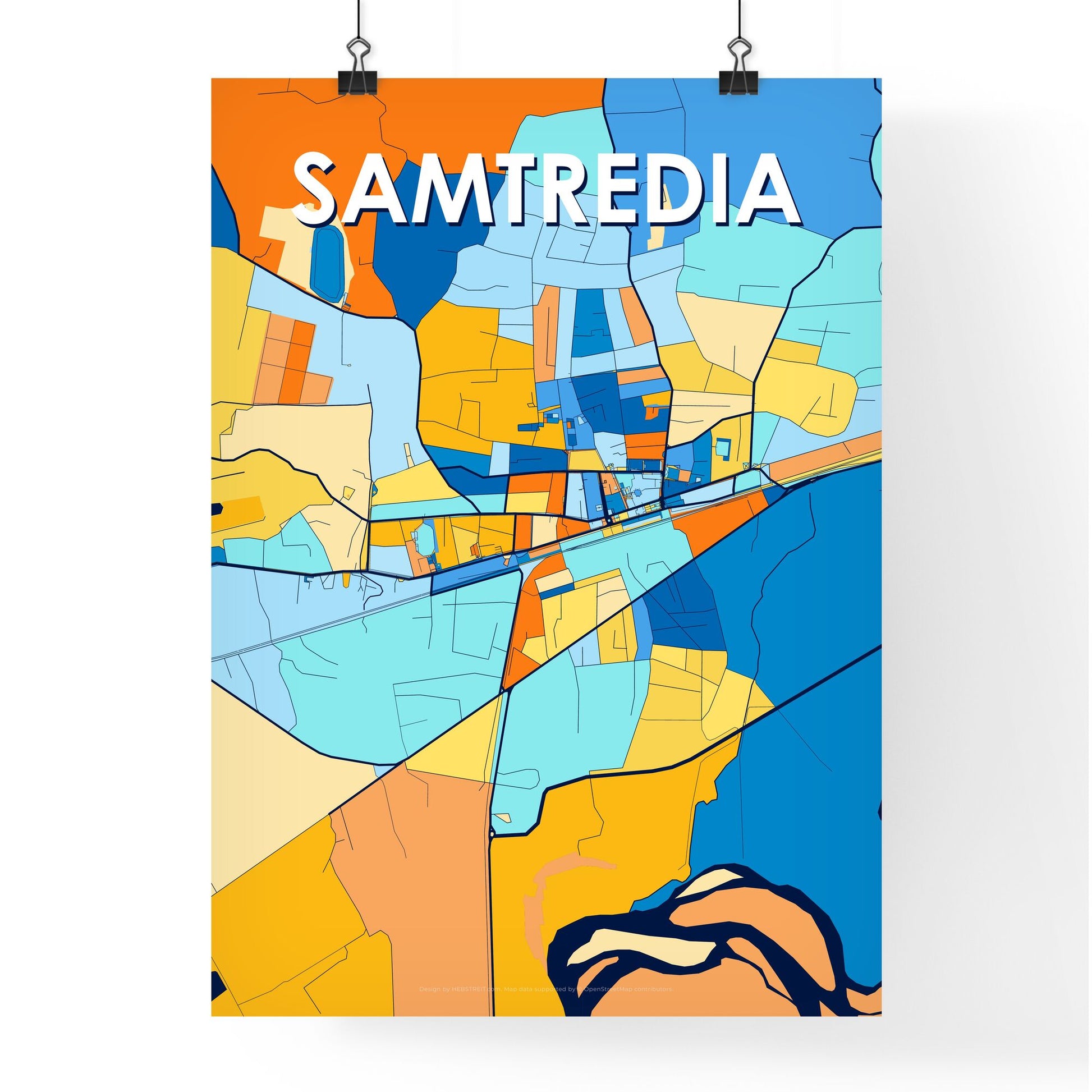 SAMTREDIA GEORGIA Vibrant Colorful Art Map Poster Blue Orange