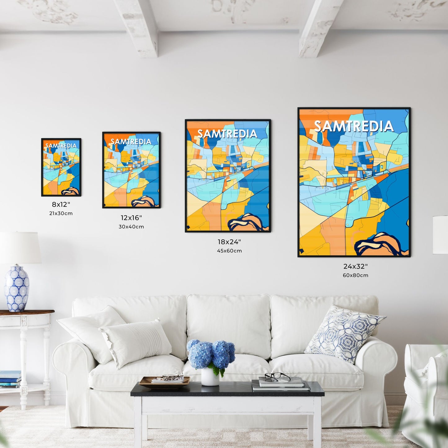 SAMTREDIA GEORGIA Vibrant Colorful Art Map Poster Blue Orange