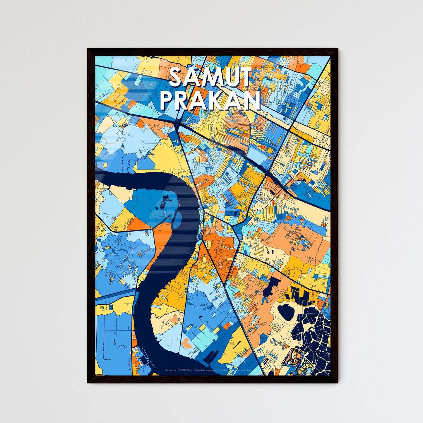 SAMUT PRAKAN THAILAND Vibrant Colorful Art Map Poster Blue Orange