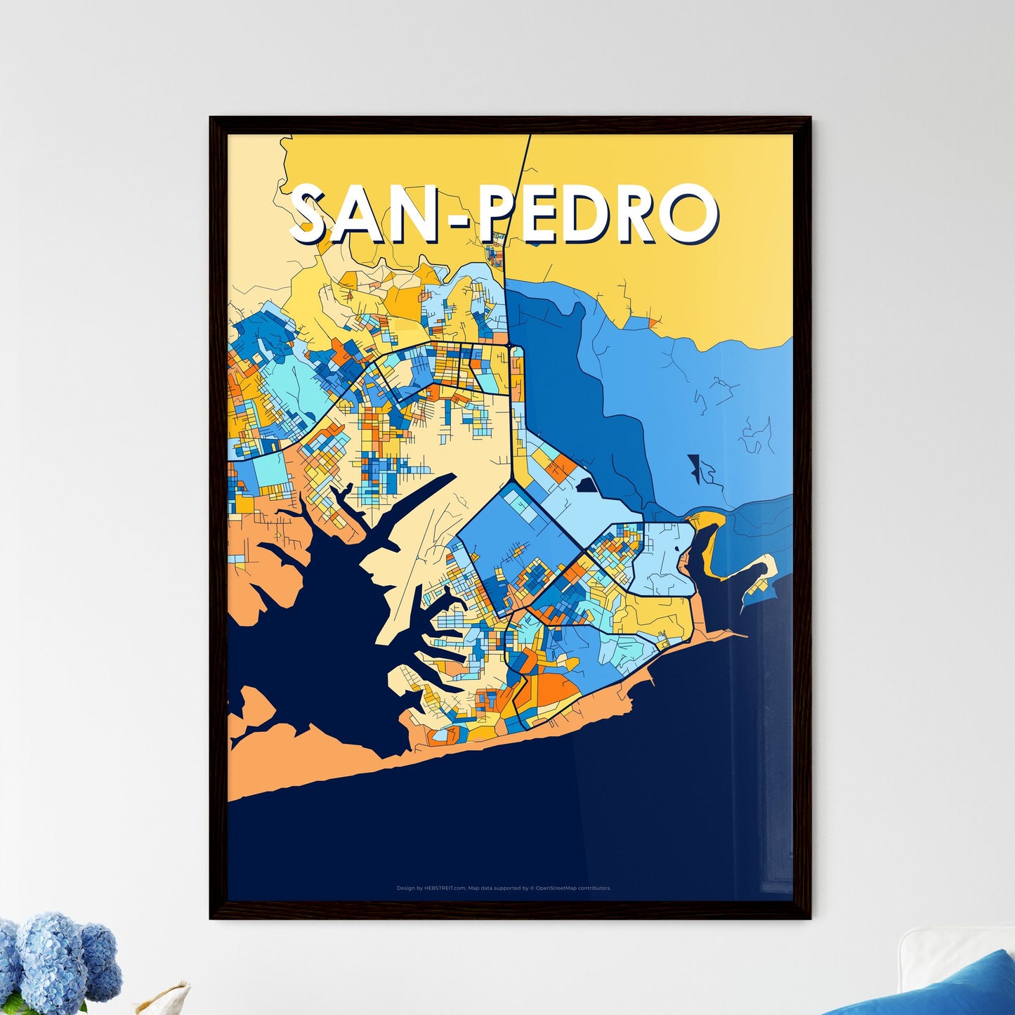 SAN-PEDRO IVORY COAST Vibrant Colorful Art Map Poster Blue Orange