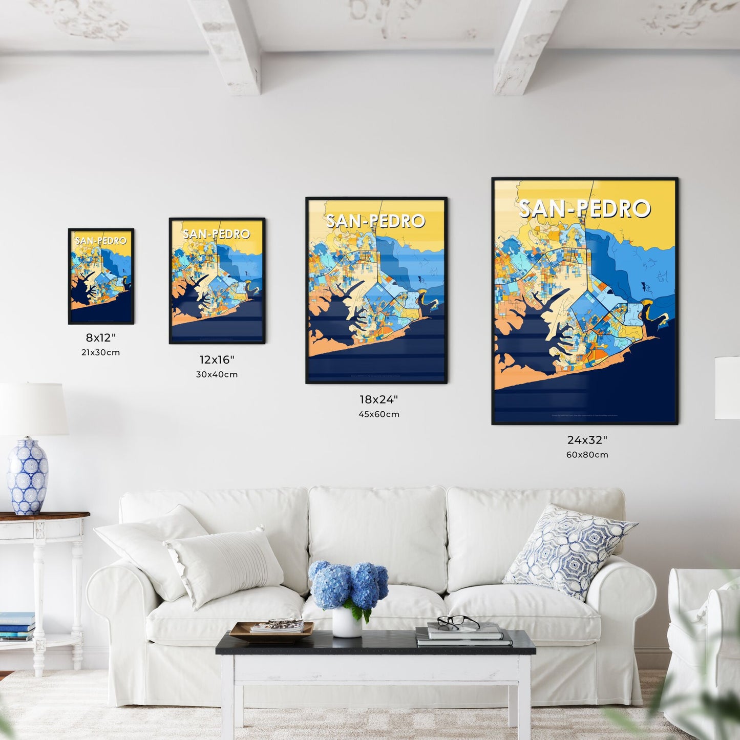 SAN-PEDRO IVORY COAST Vibrant Colorful Art Map Poster Blue Orange