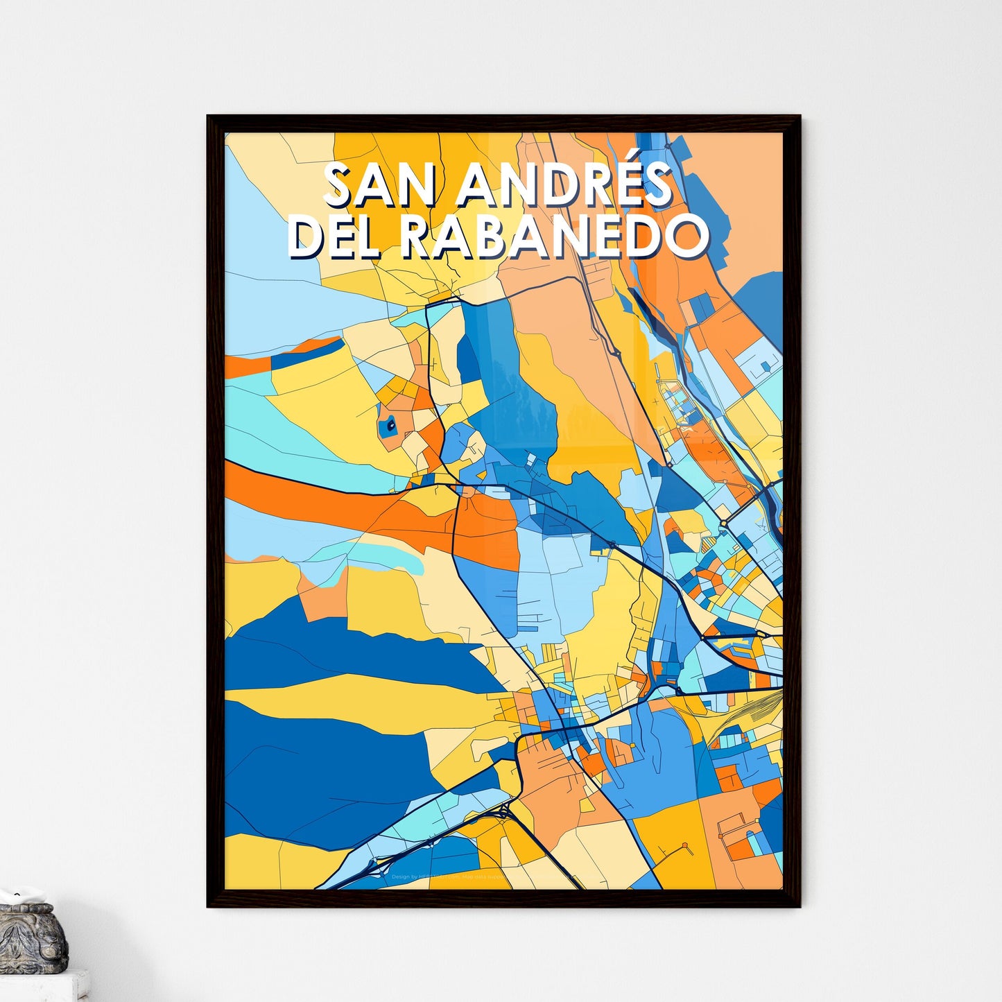 SAN ANDRÉS DEL RABANEDO SPAIN Vibrant Colorful Art Map Poster Blue Orange