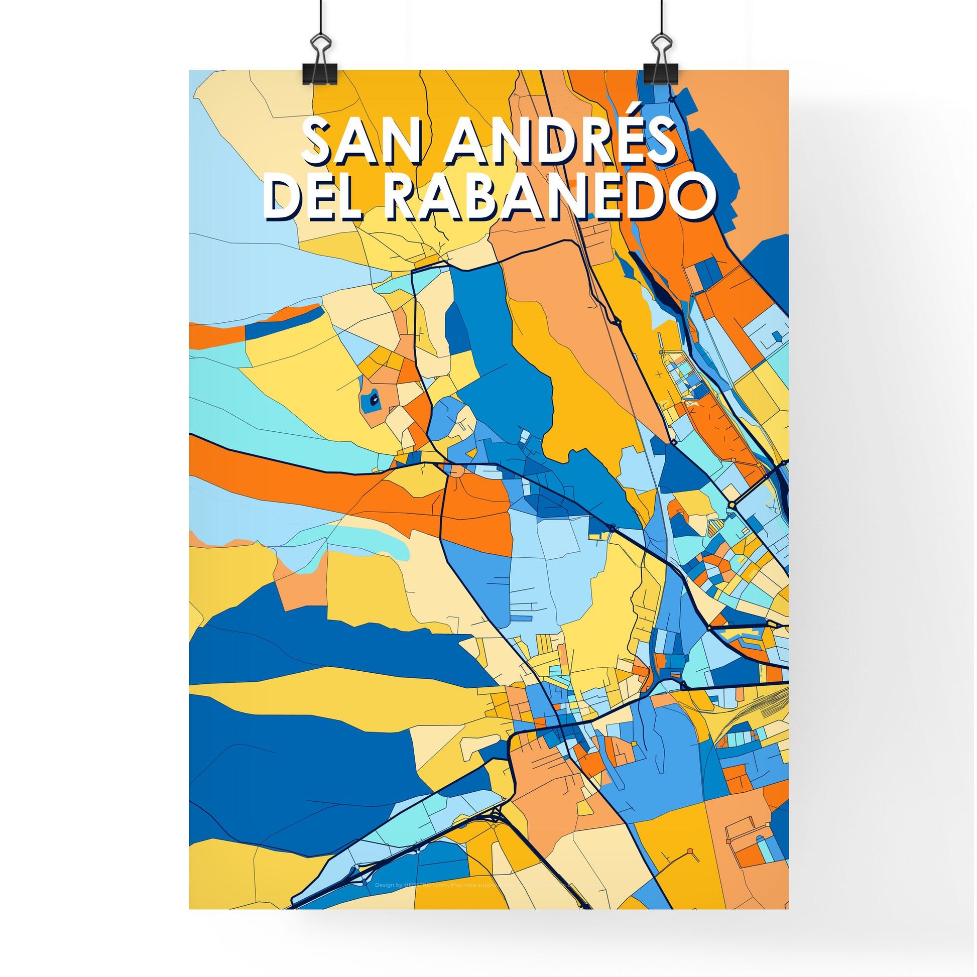 SAN ANDRÉS DEL RABANEDO SPAIN Vibrant Colorful Art Map Poster Blue Orange