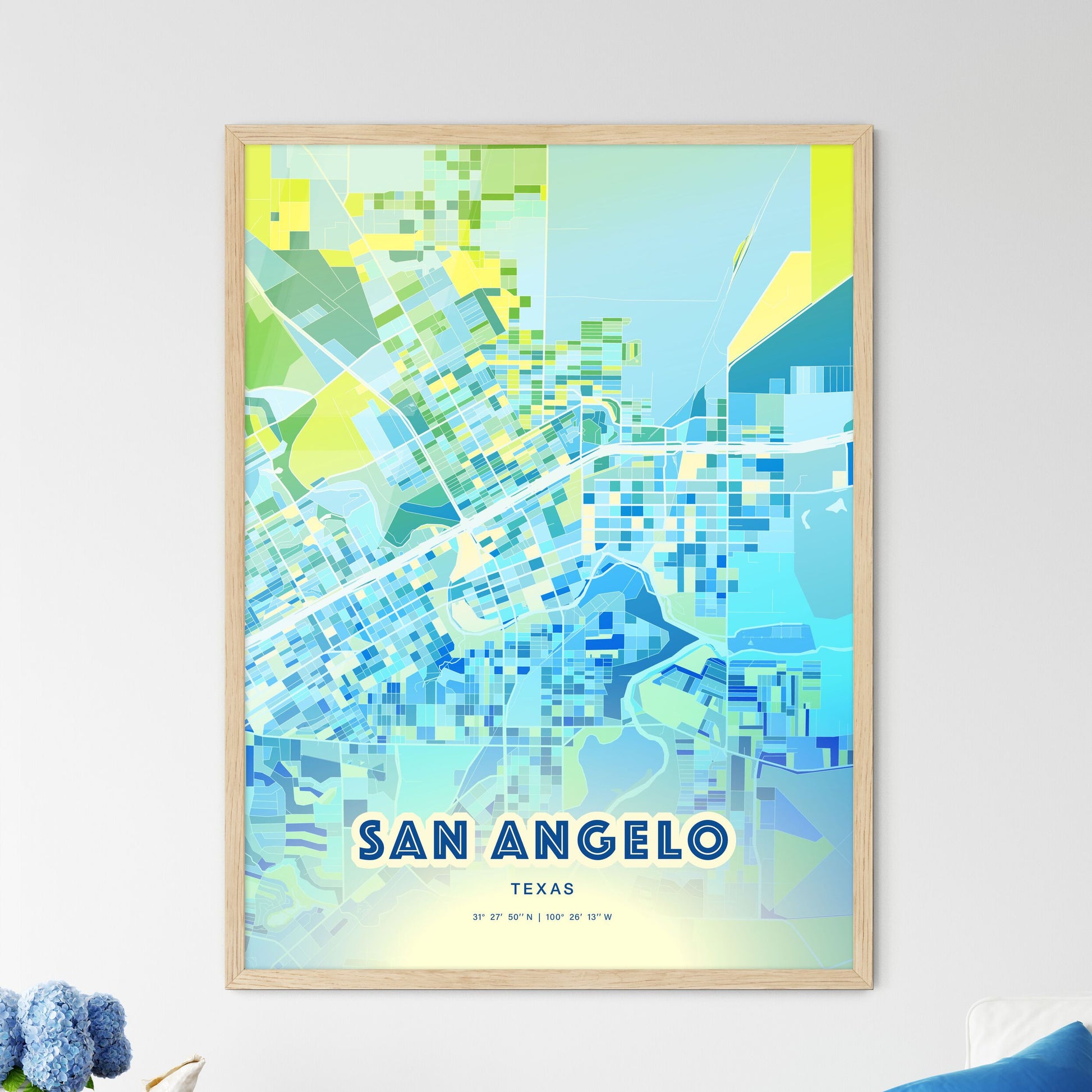 Colorful San Angelo Texas Fine Art Map Cool Blue