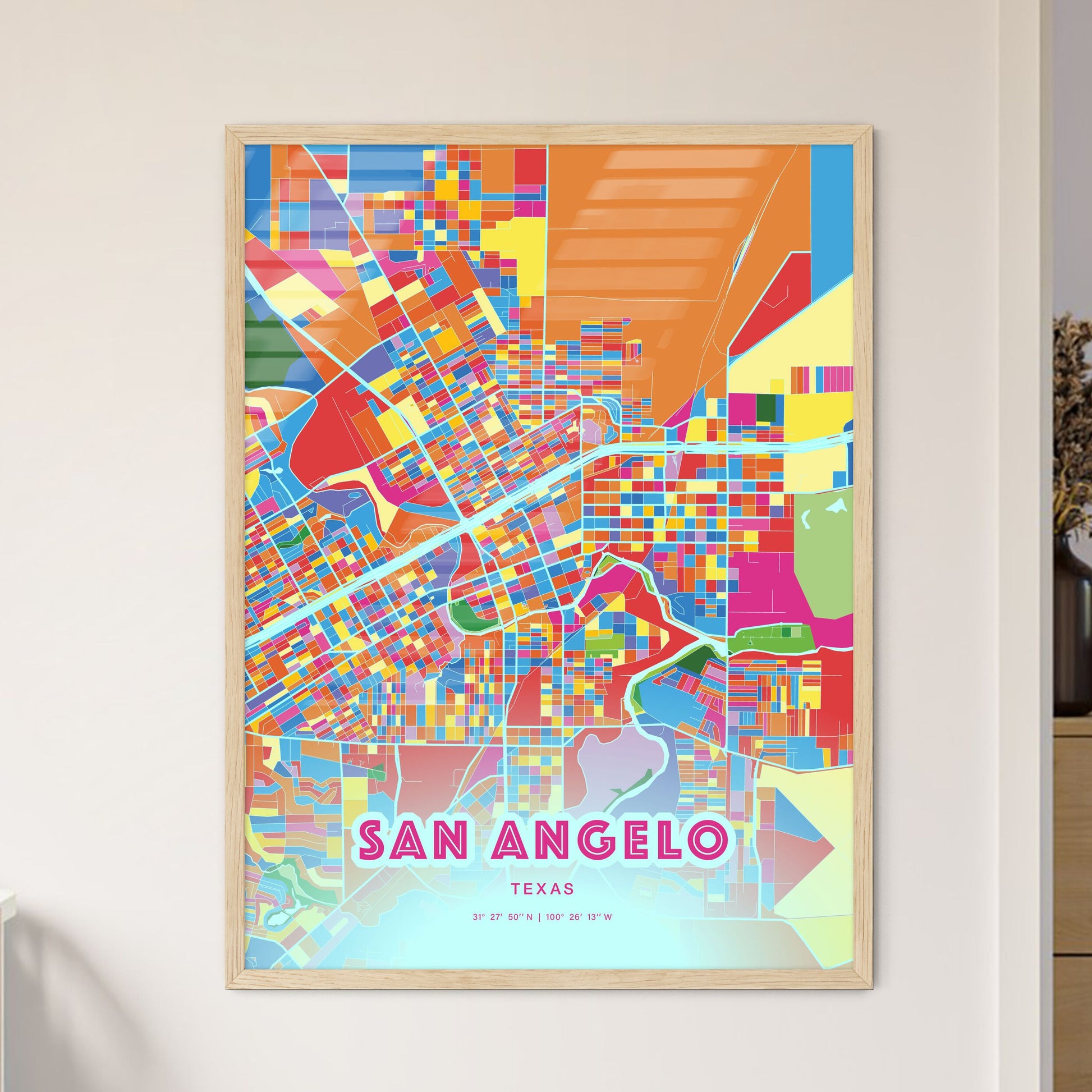 Colorful San Angelo Texas Fine Art Map Crazy Colors