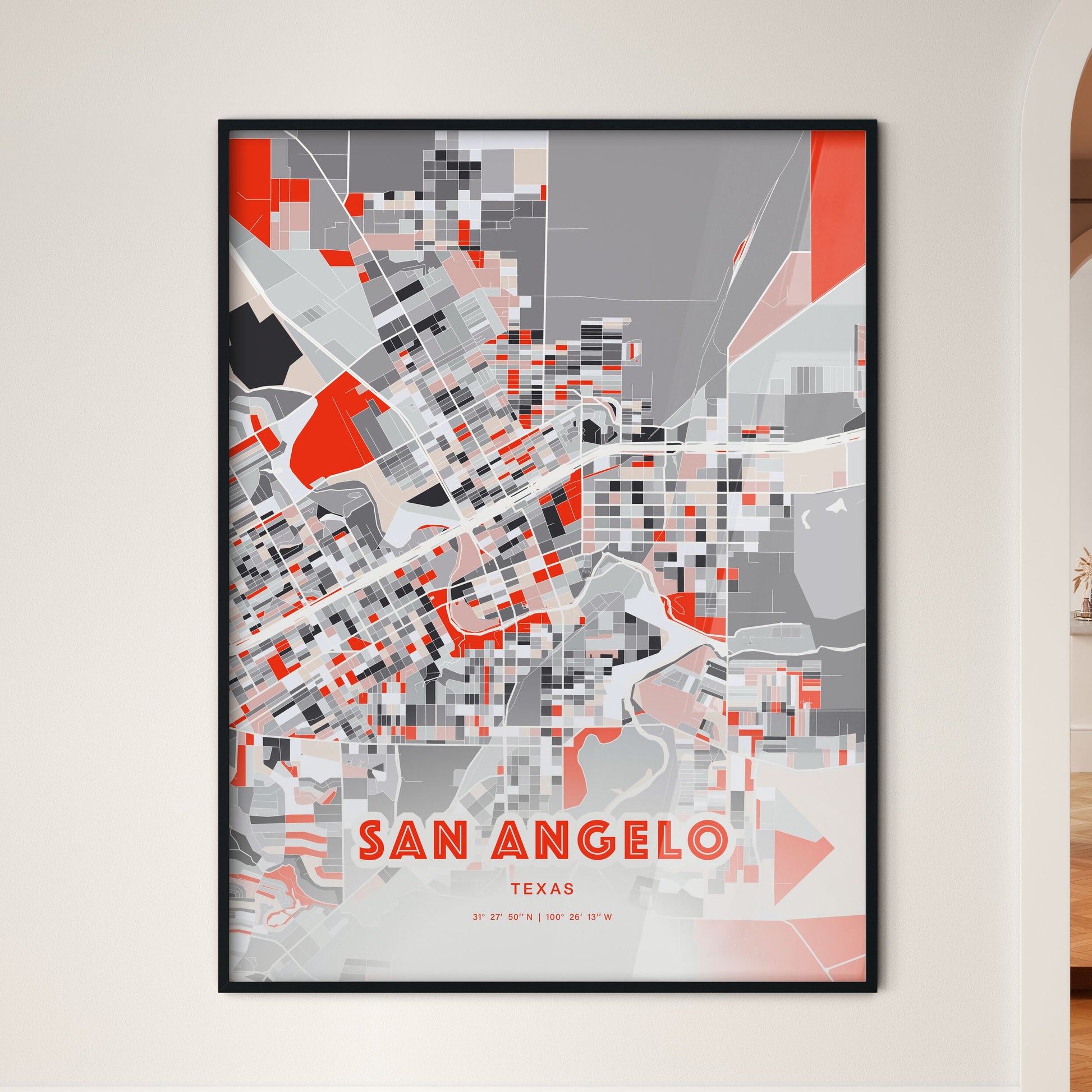 Colorful San Angelo Texas Fine Art Map Modern Expressive