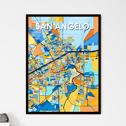 SAN ANGELO TEXAS Vibrant Colorful Art Map Poster Blue Orange