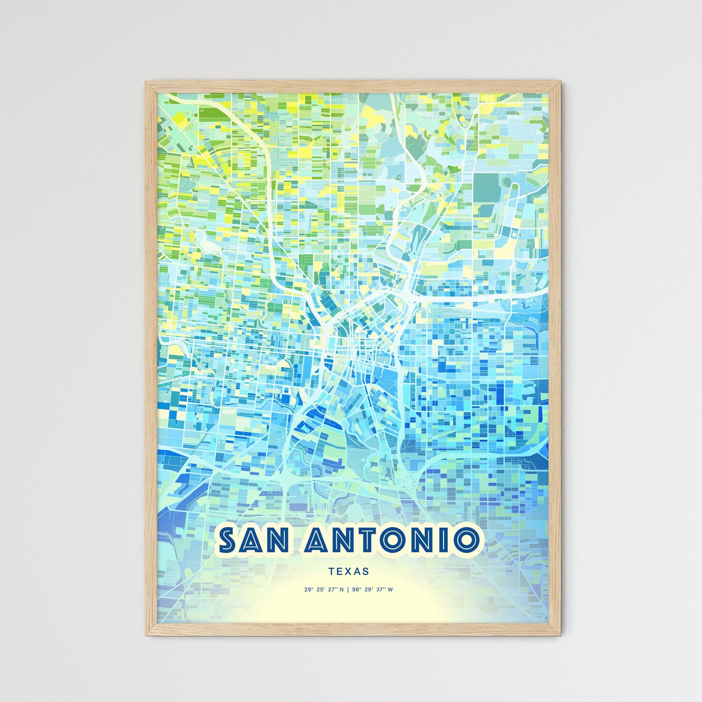 Colorful San Antonio Texas Fine Art Map Cool Blue