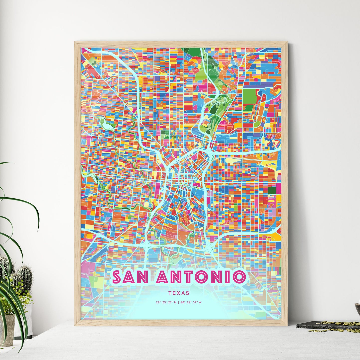 Colorful San Antonio Texas Fine Art Map Crazy Colors