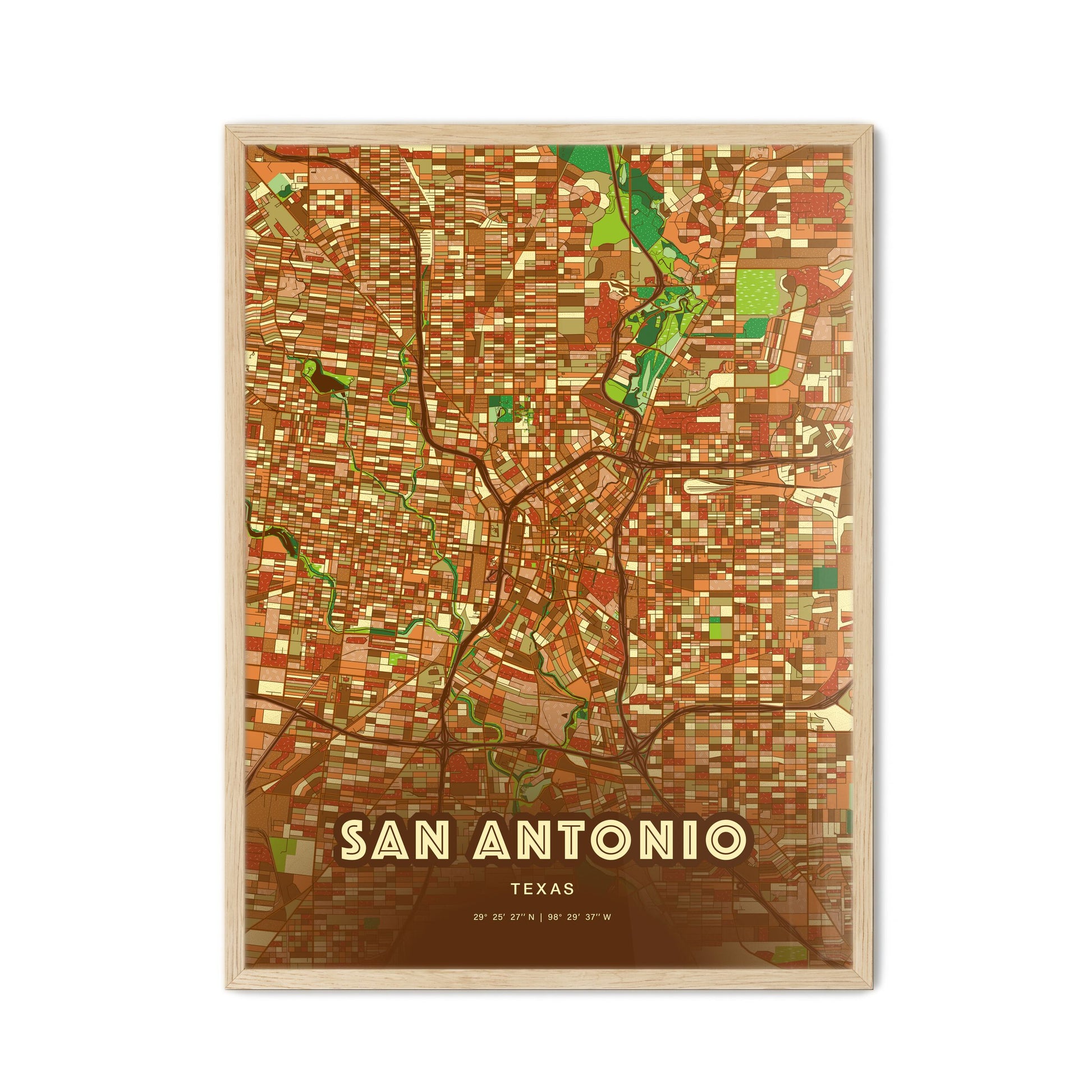 Colorful San Antonio Texas Fine Art Map Farmhouse