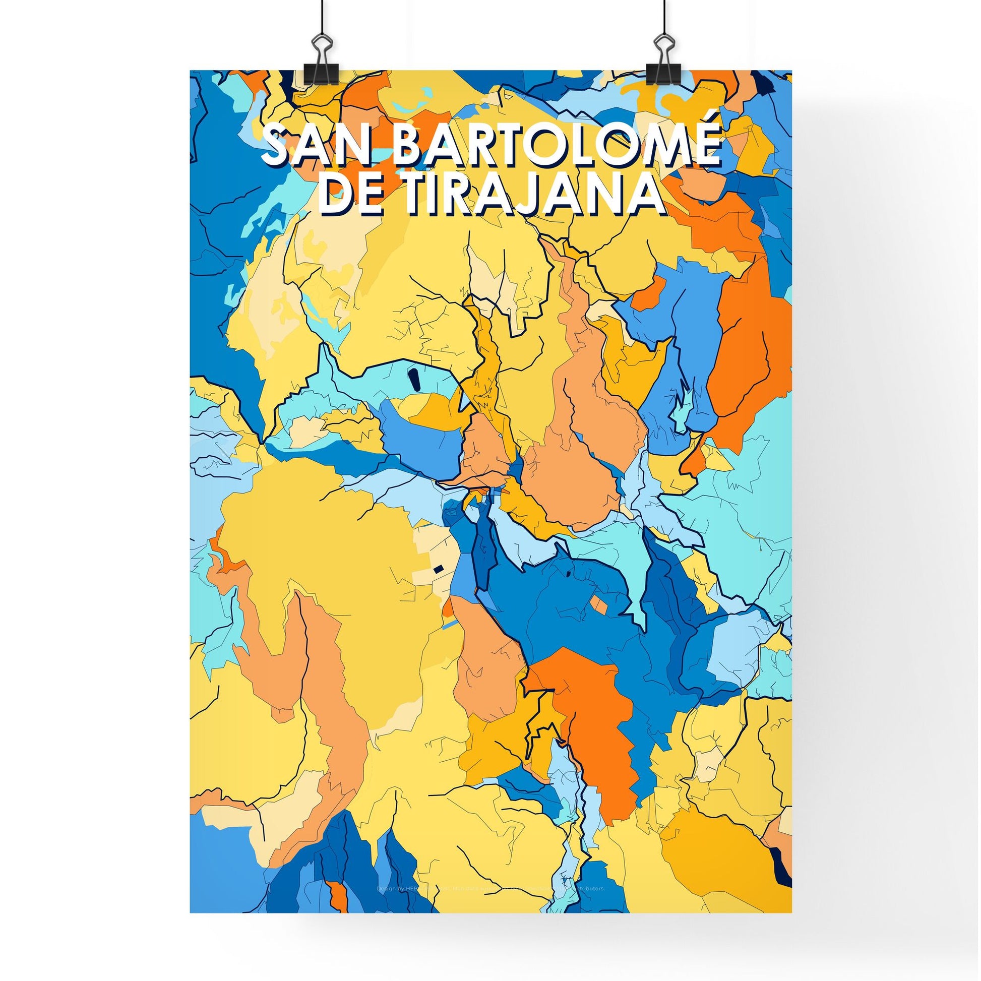 SAN BARTOLOMÉ DE TIRAJANA SPAIN Vibrant Colorful Art Map Poster Blue Orange