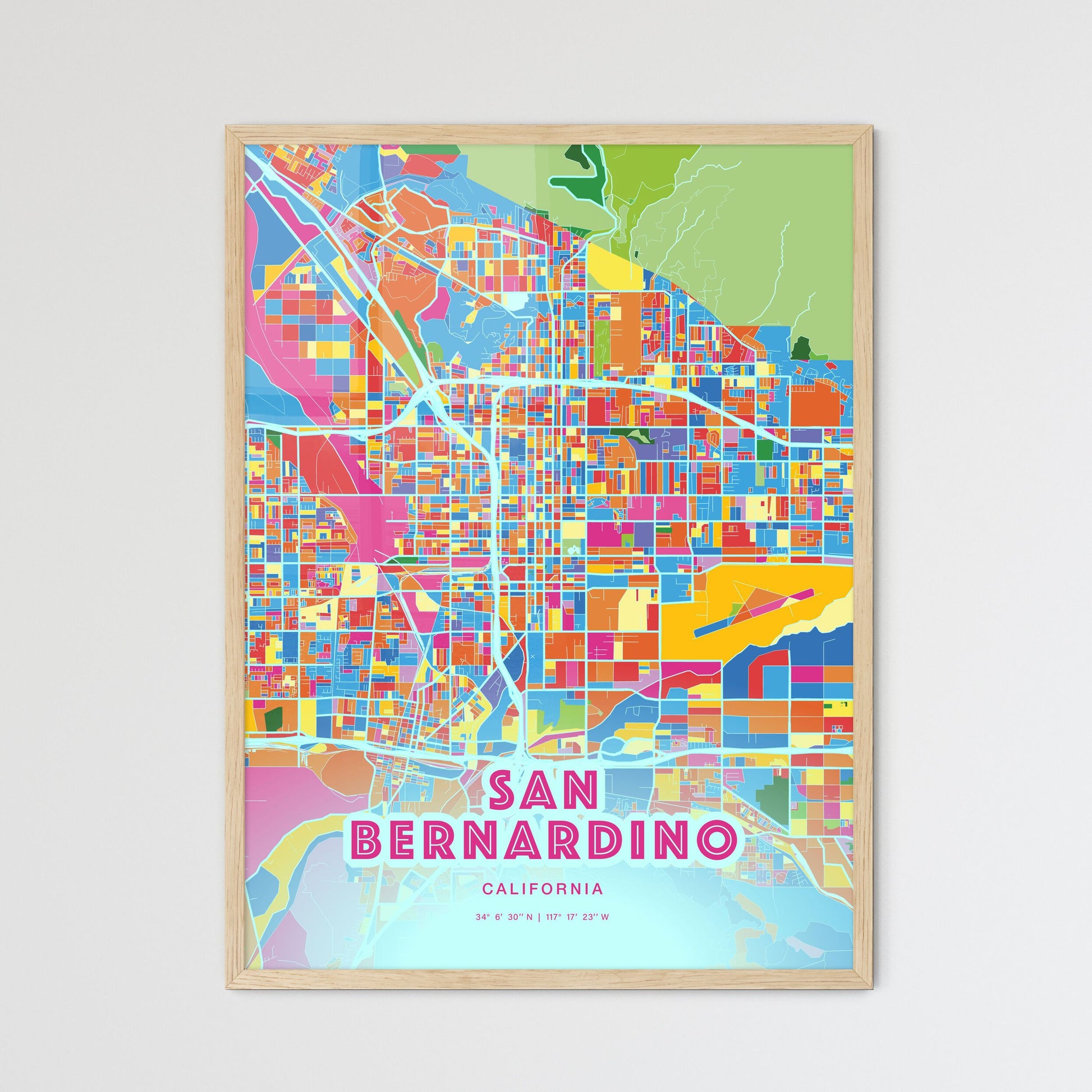 Colorful San Bernardino California Fine Art Map Crazy Colors