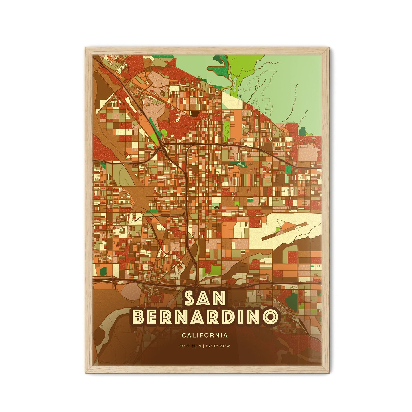 Colorful San Bernardino California Fine Art Map Farmhouse