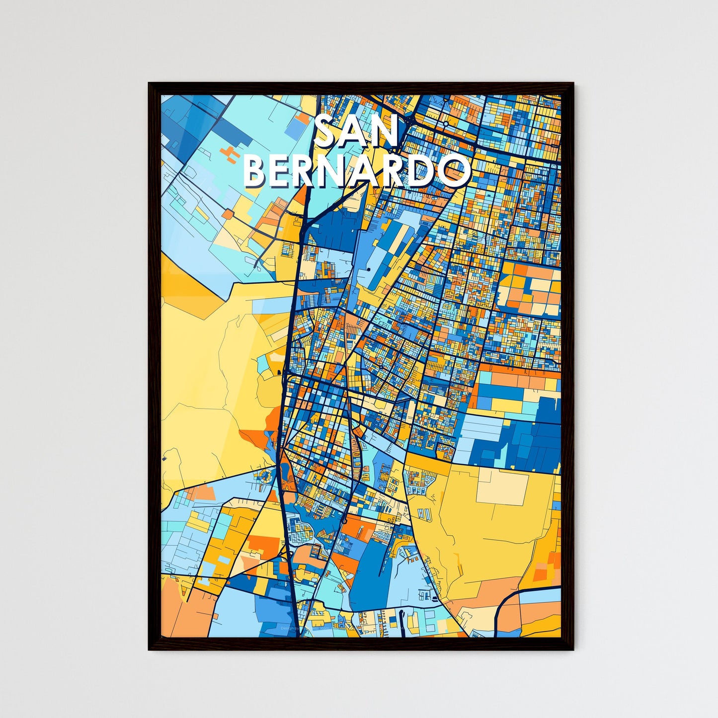 SAN BERNARDO CHILE Vibrant Colorful Art Map Poster Blue Orange