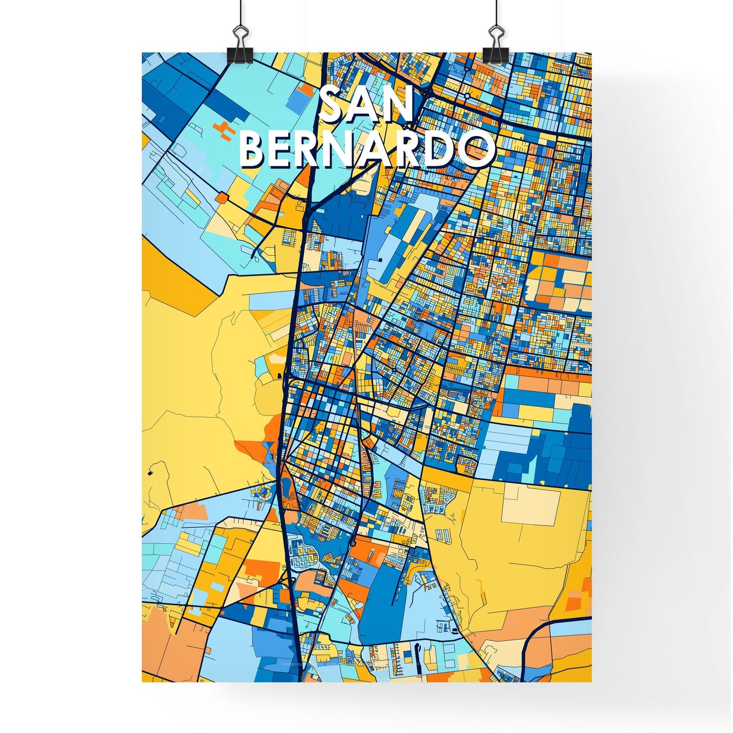 SAN BERNARDO CHILE Vibrant Colorful Art Map Poster Blue Orange