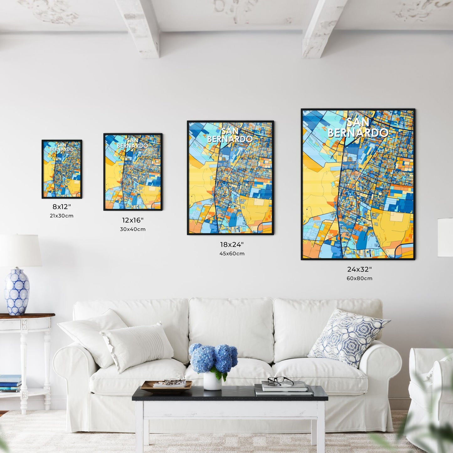 SAN BERNARDO CHILE Vibrant Colorful Art Map Poster Blue Orange