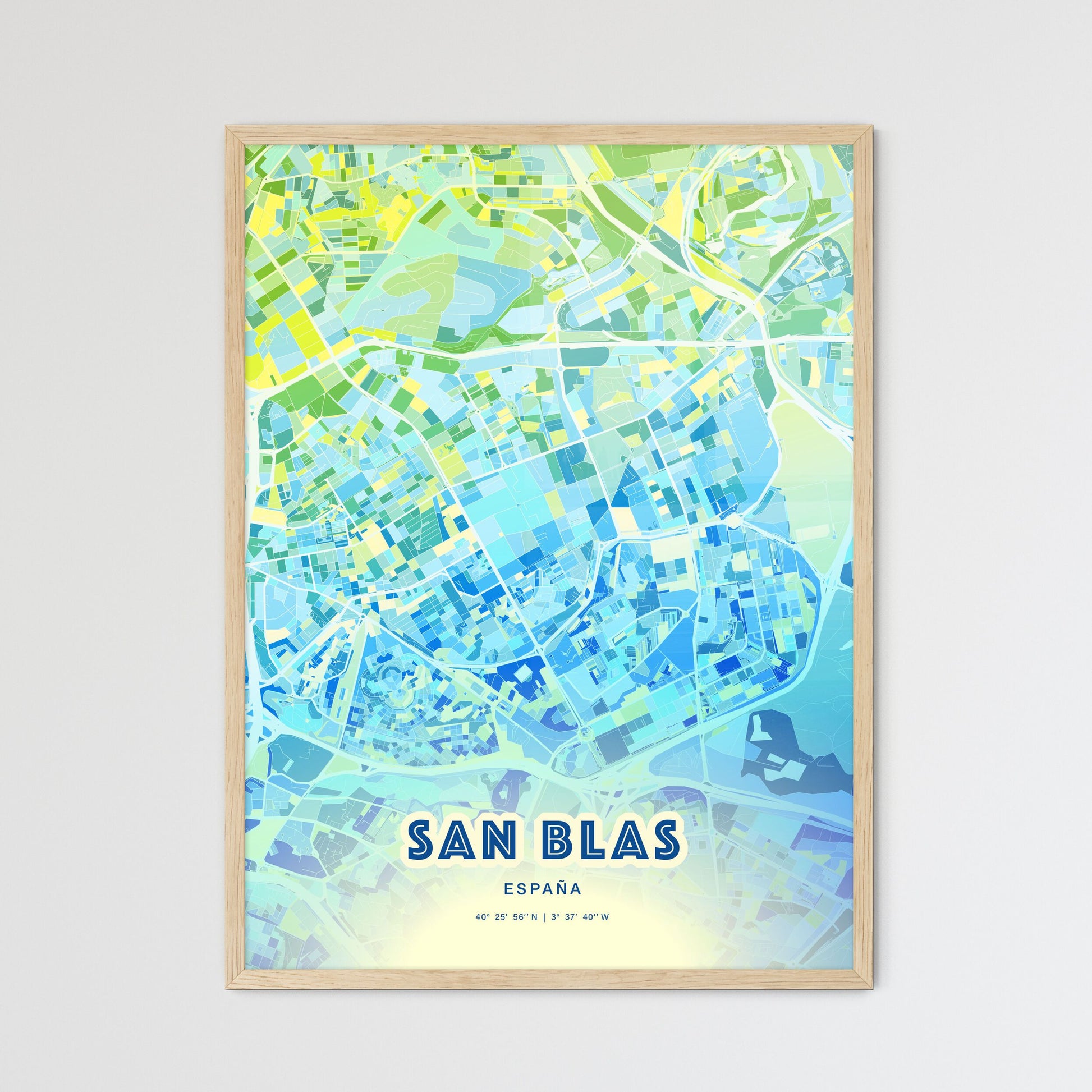 Colorful San Blas Spain Fine Art Map Cool Blue