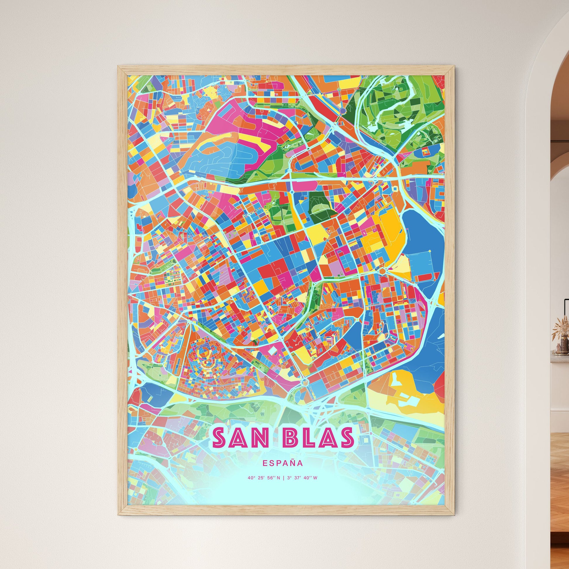Colorful San Blas Spain Fine Art Map Crazy Colors