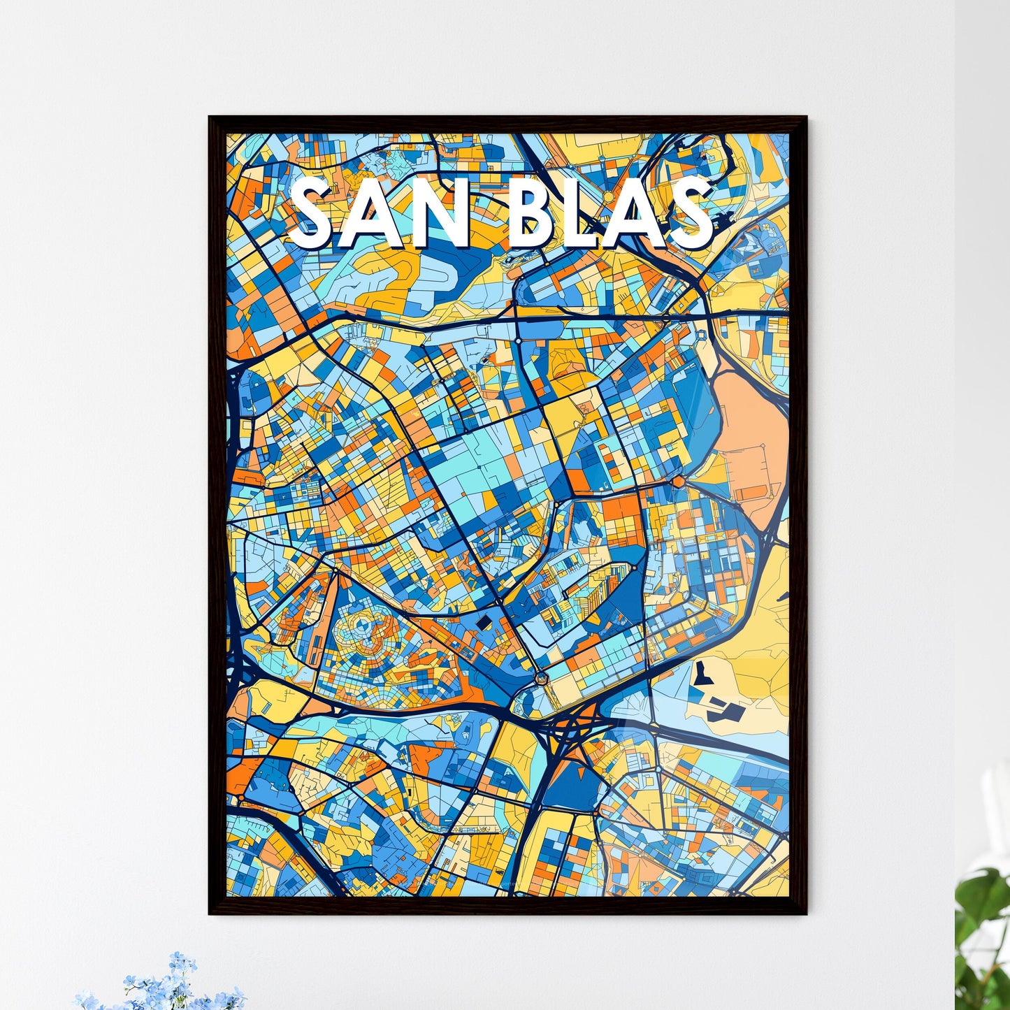 SAN BLAS SPAIN Vibrant Colorful Art Map Poster Blue Orange