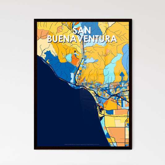 SAN BUENAVENTURA CALIFORNIA Vibrant Colorful Art Map Poster Blue Orange